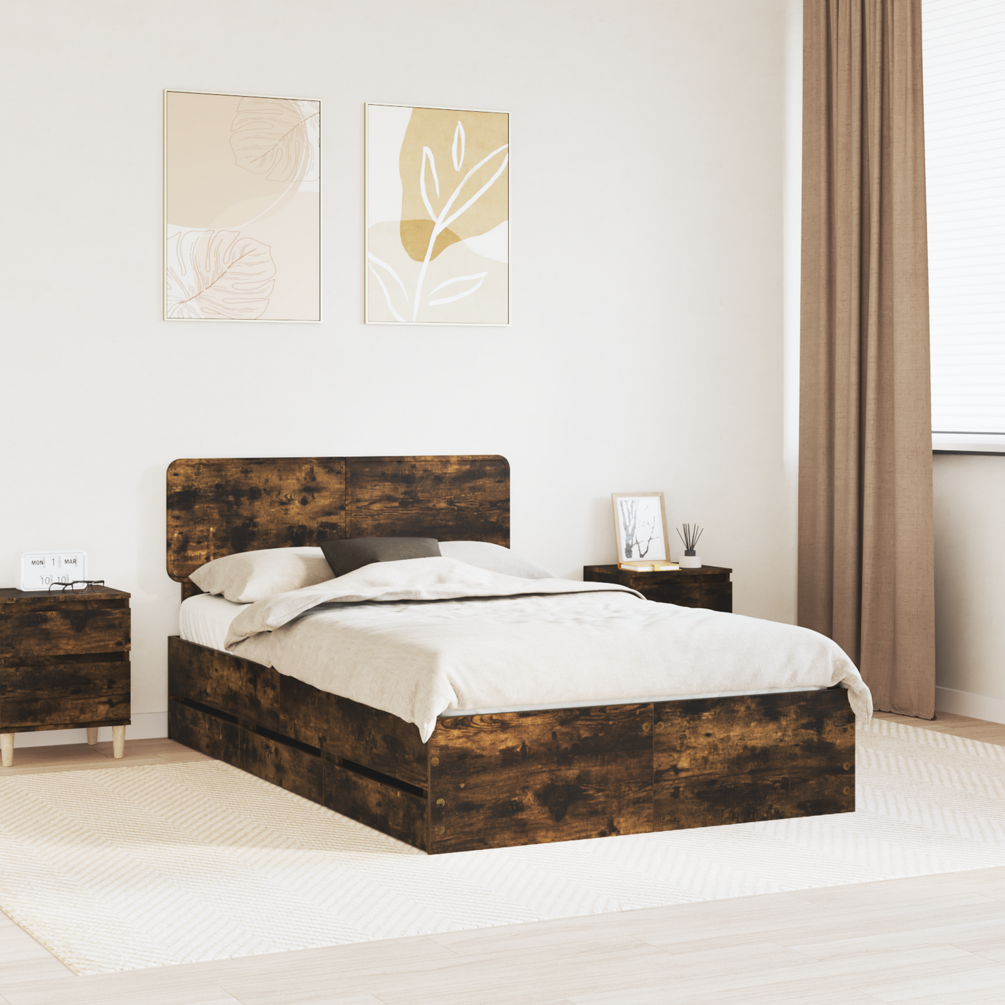 Bed Frame with Drawer Smoked Oak 120 x 200 cm Engineered Wood