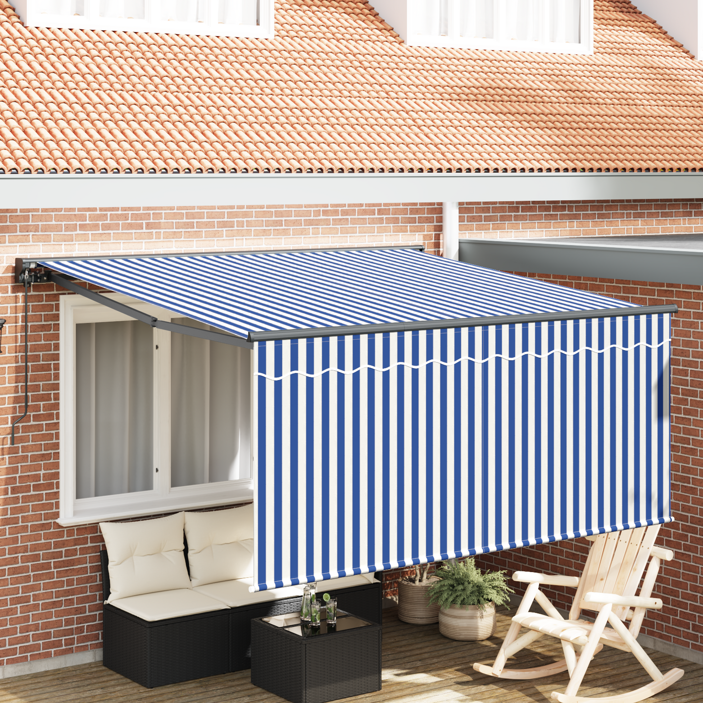 Retractable Awning Manual Blue and White 350 x 250 cm