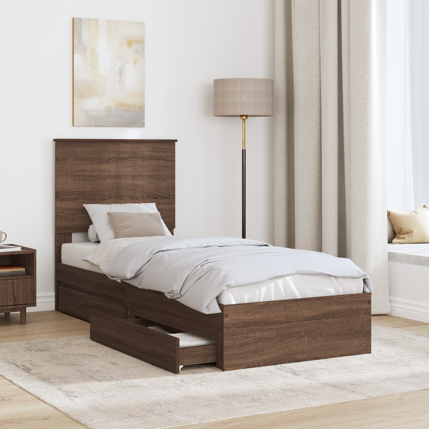 Storage Bed with Drawer Brown Oak 75 x 190 cm Engineered Wood