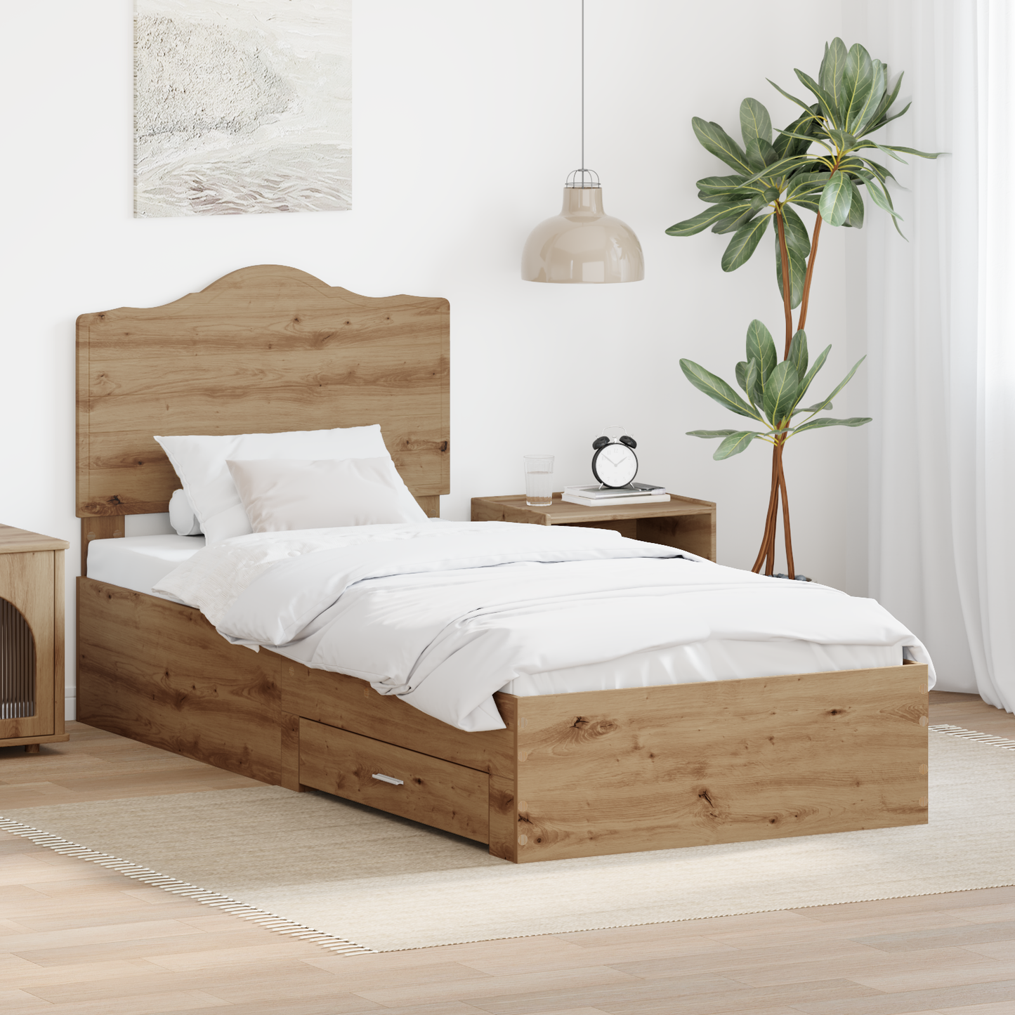 Bed Frame with Drawer Artisan Oak 90 x 200 cm Engineered Wood