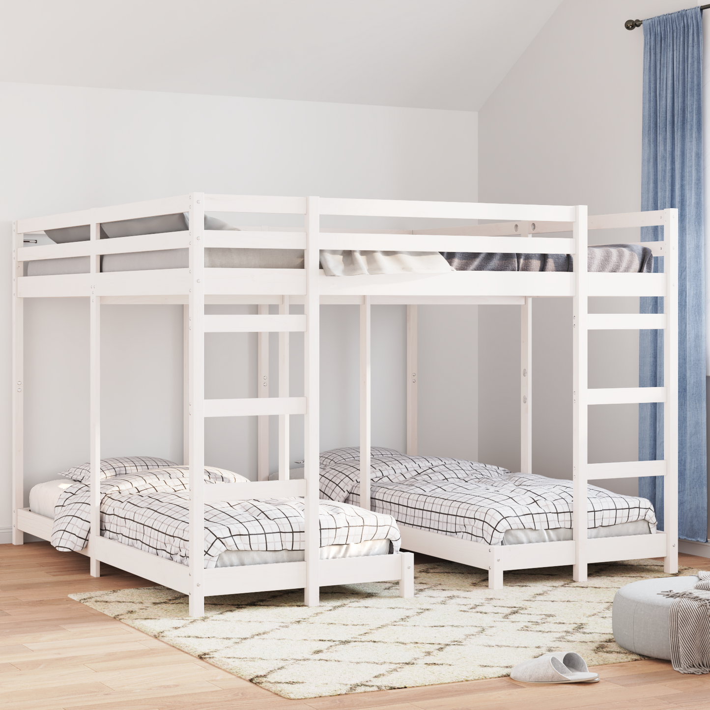 Triple Bunk Bed Frame White 200 x 200 cm Solid Pine Wood