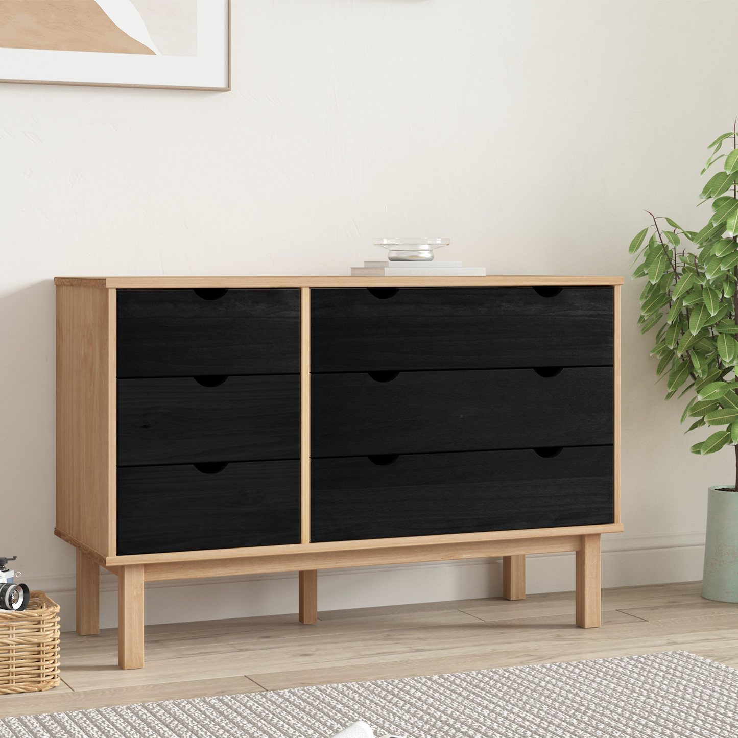 Drawer Cabinet OTTA Black 111 x 43 x 73.5 cm Solid Pine Wood