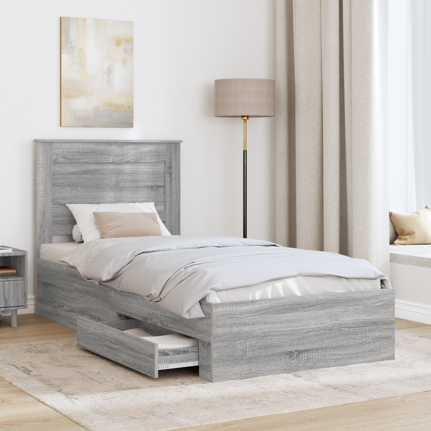 Bed Frame with Drawer with Headboard Manual Engineered Wood