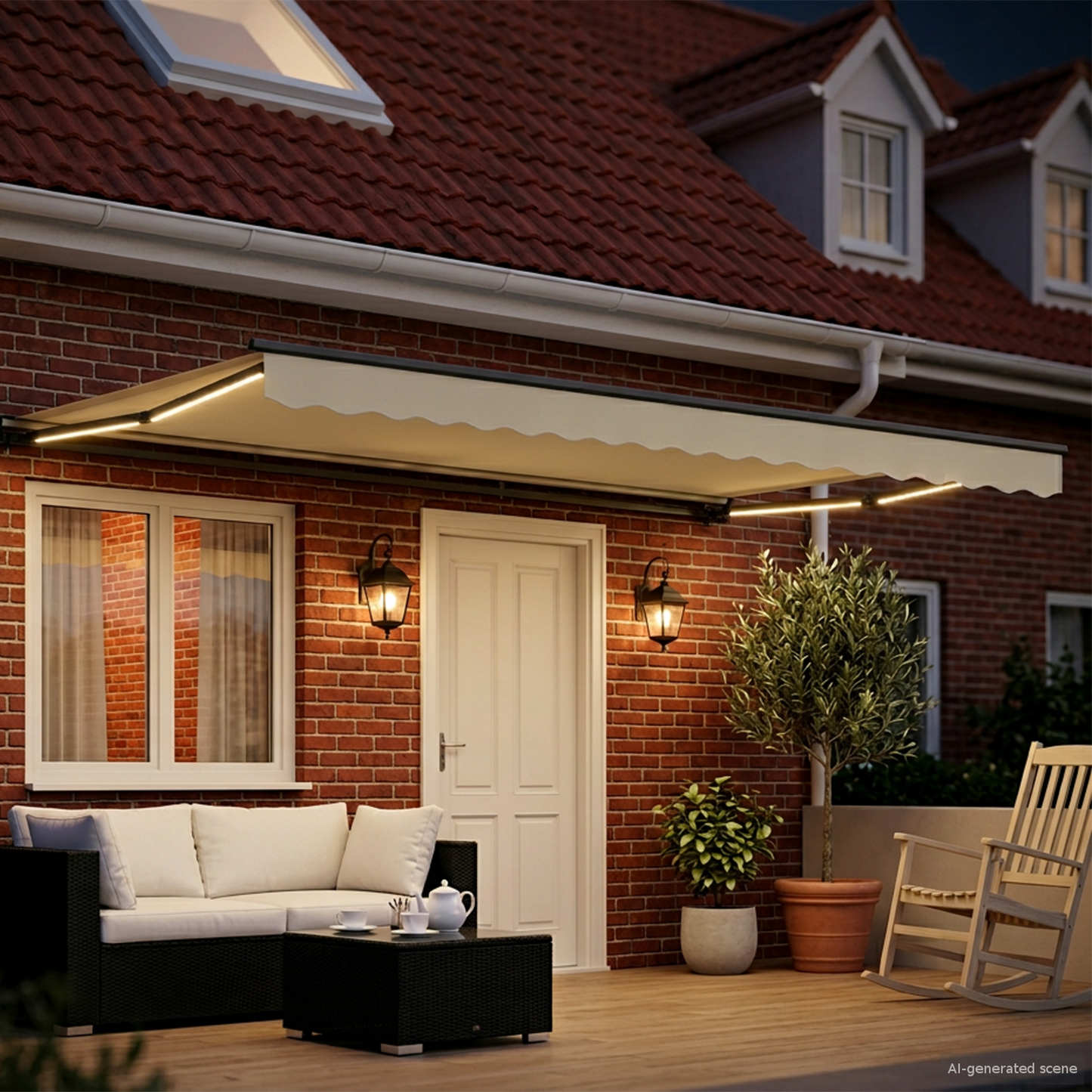Manual Awning Frame with LEDs Cream and Anthracite 4 x 3 m