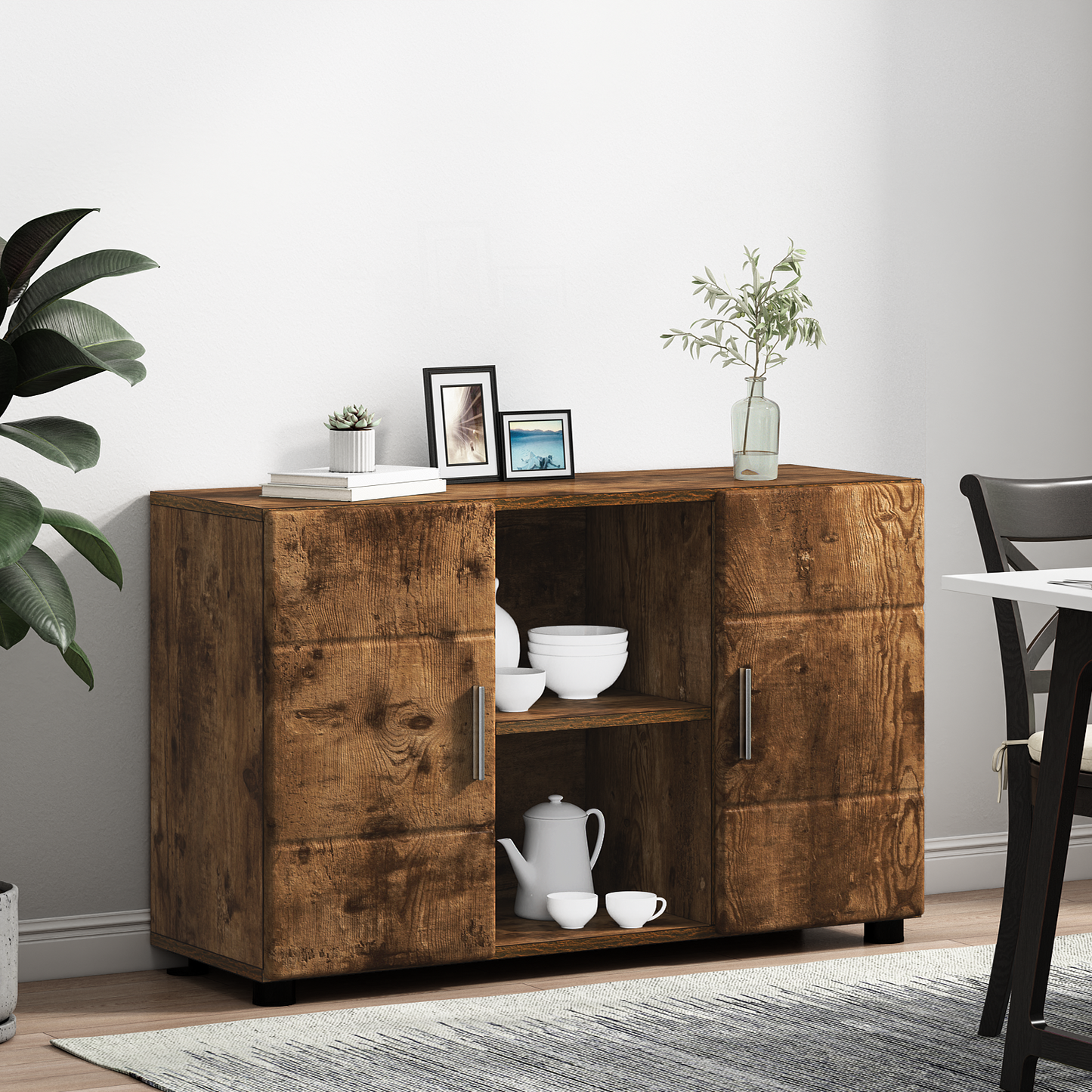 Sideboard with Shelf FLORIN Smoked Oak 88.5 x 30.5 x 55.5 cm