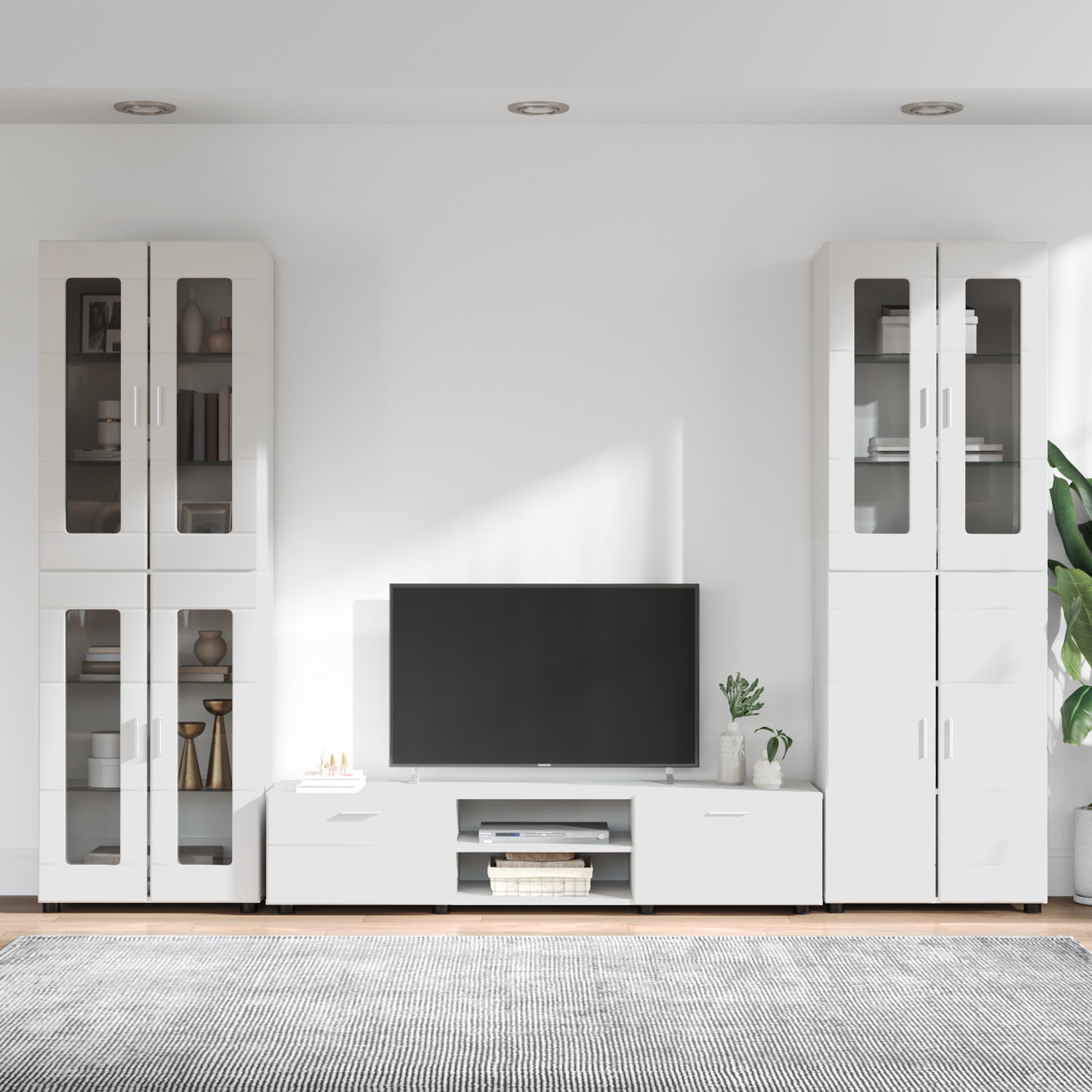 TV Cabinet Set FLORIN 3 pcs High Gloss White Engineered Wood
