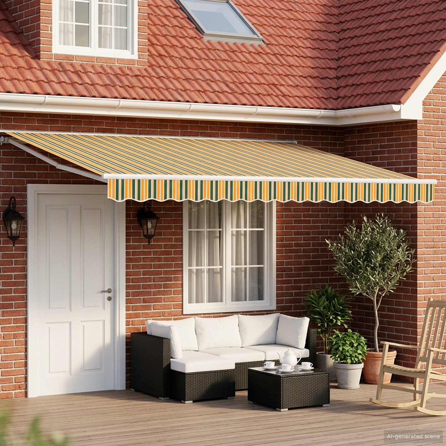Manual Retractable Awning Green and Yellow 5 x 3.5 m