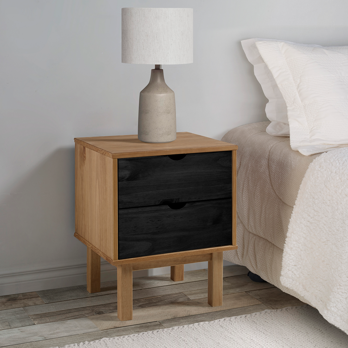Bedside Table OTTA Black 45 x 39 x 57 cm Solid Pine Wood