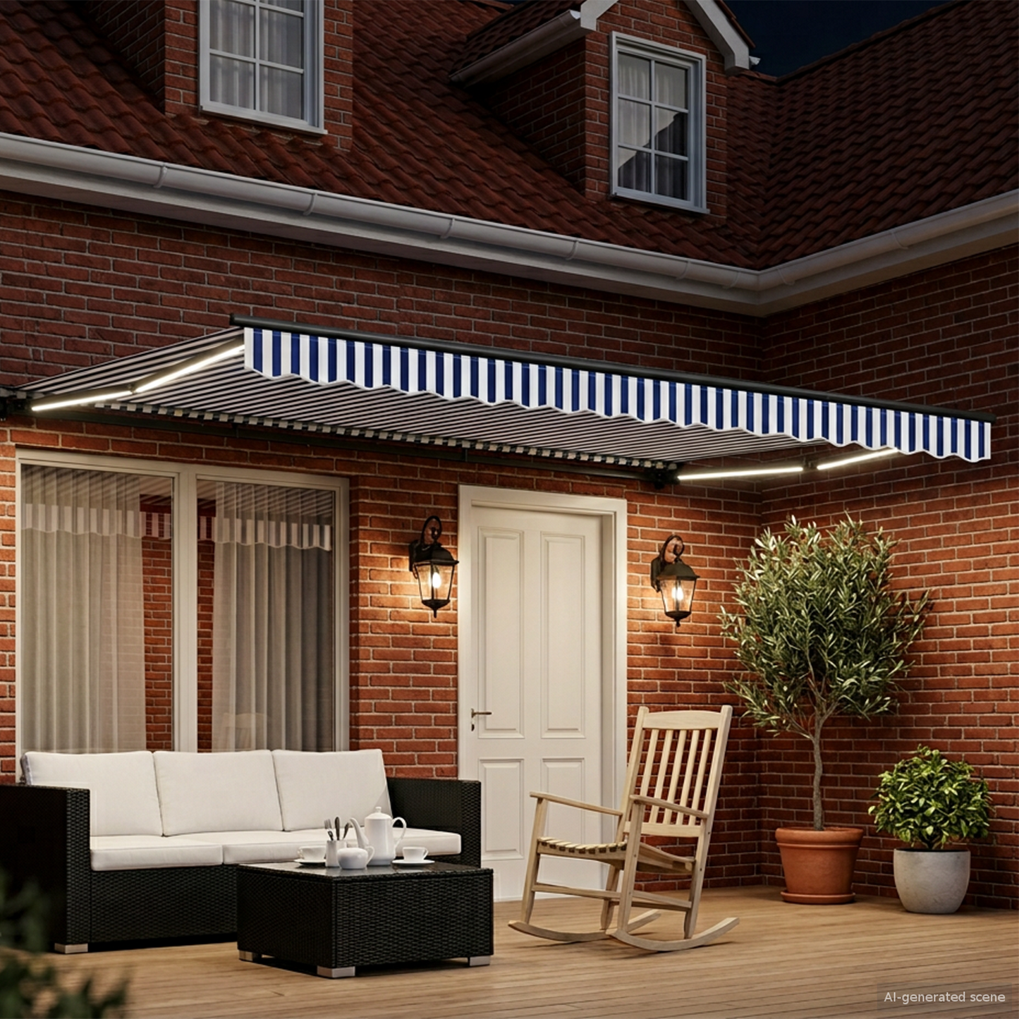 Manual Awning Frame with LEDs 4 x 2 m Polyester with PU coating