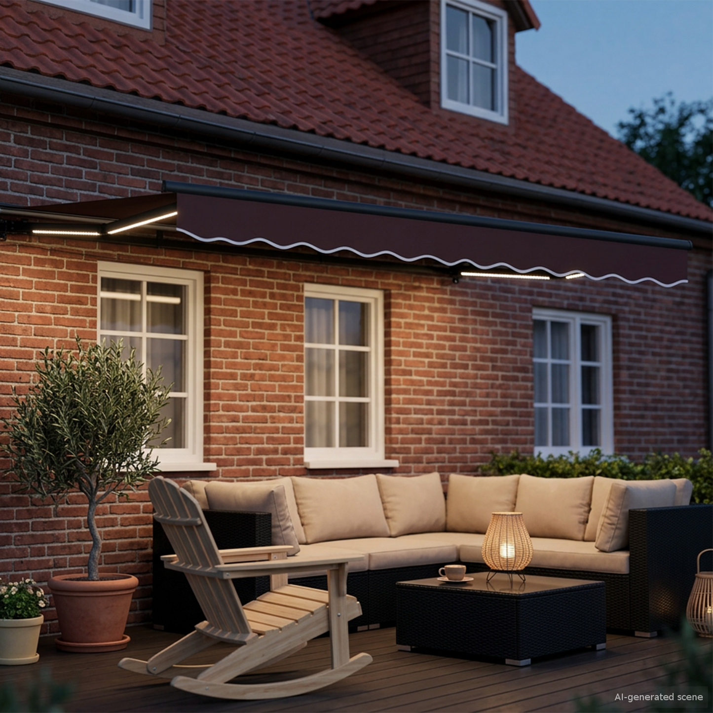 Manual Awning Frame with LEDs Brown and Anthracite 2.5 x 2 m