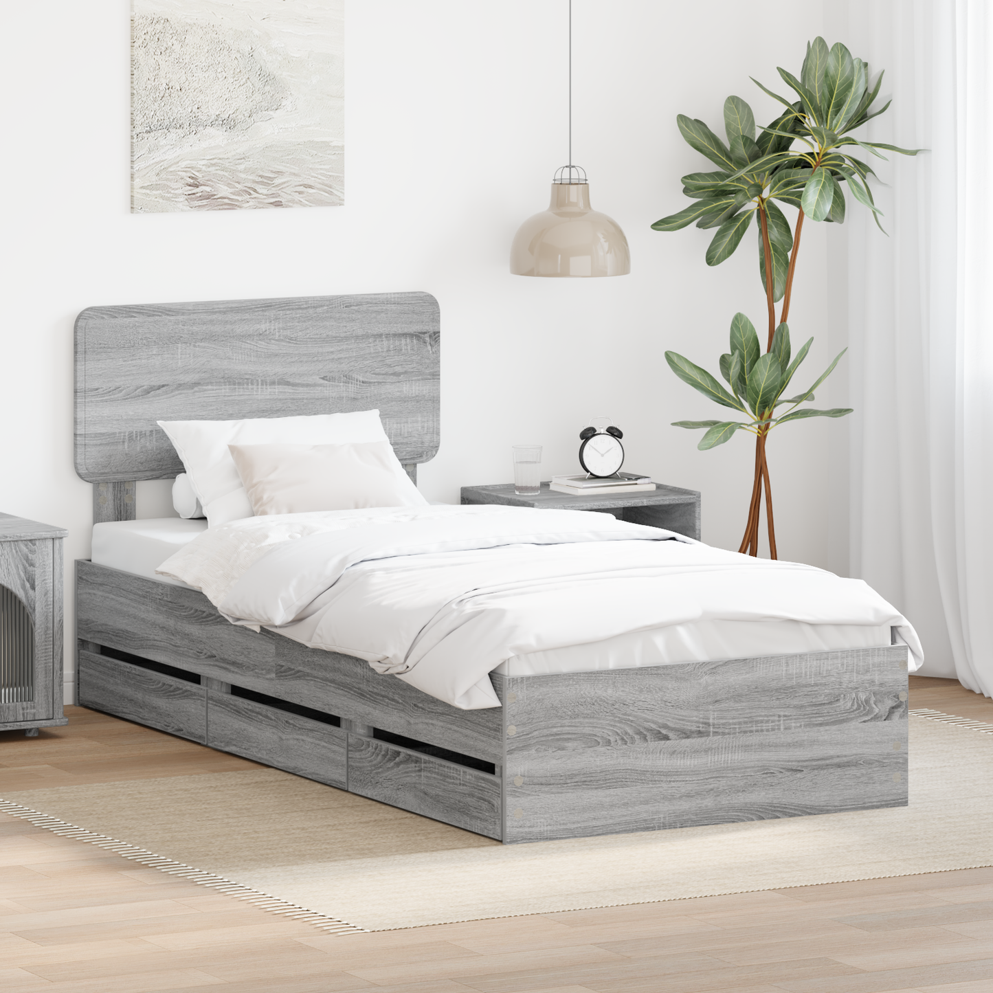 Bed Frame with Drawer Grey Sonoma 100 x 200 cm Engineered Wood