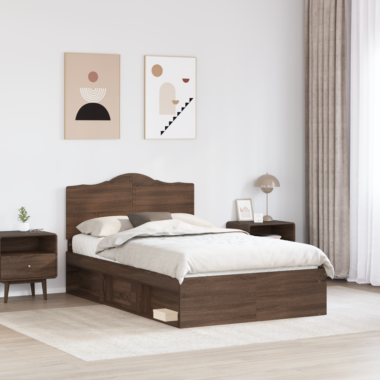 Bed Frame with Headboard Brown Oak 120 x 200 cm Solid Pine Wood