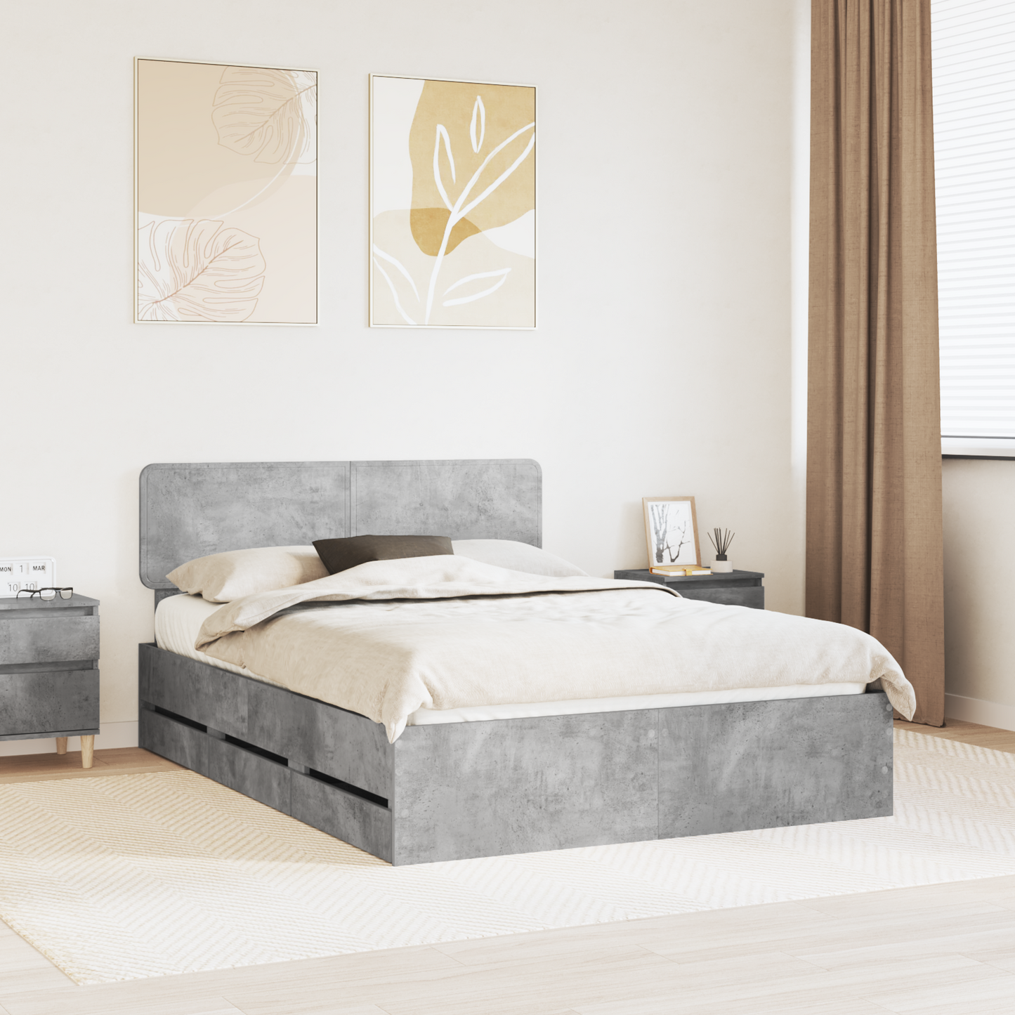 Bed Frame Concrete Grey 140 x 190 cm Engineered Wood