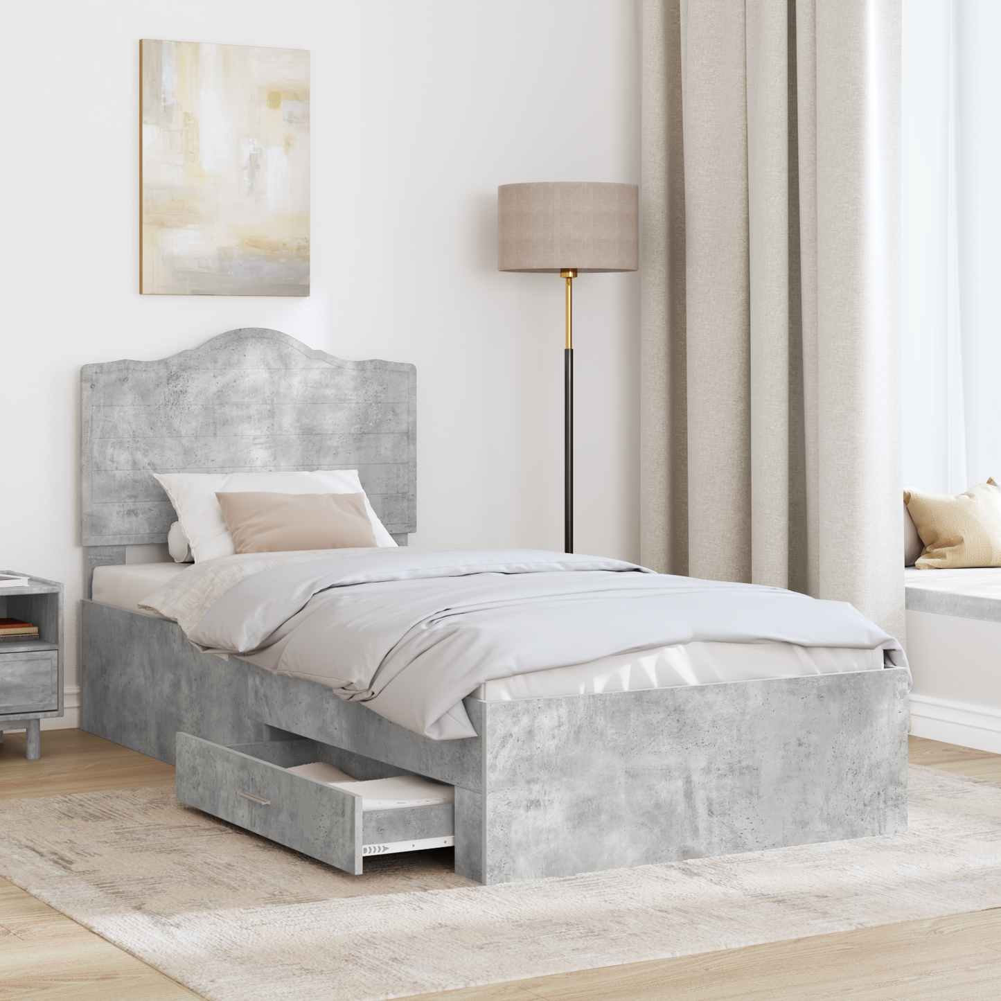 Bed Frame with Drawer Concrete Grey 90 x 200 cm Engineered Wood