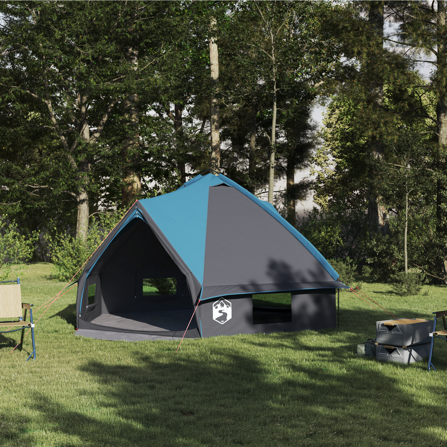 Teepee Tent 6-Person with Roof Blue and Grey 431 x 366 x 185 cm