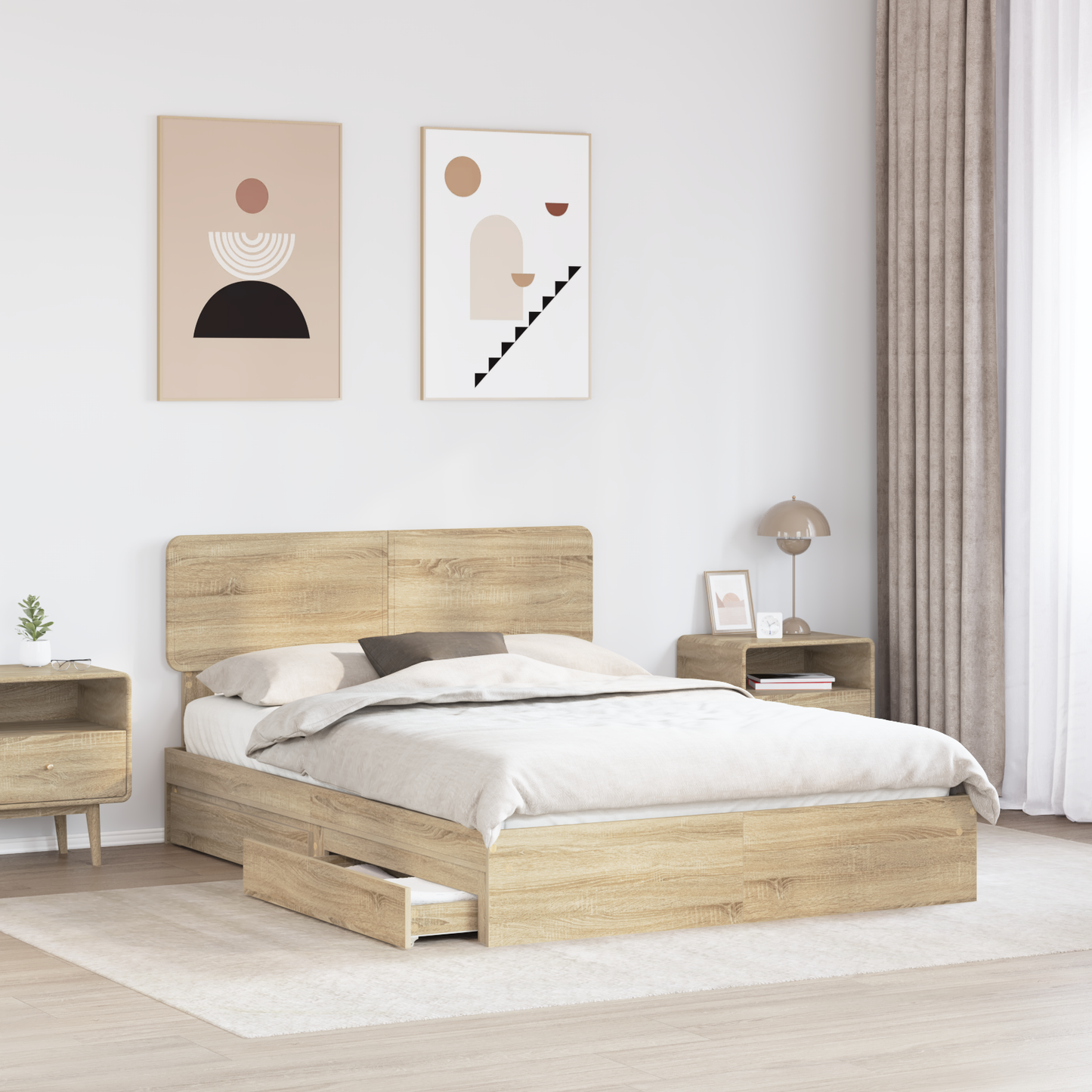 Storage Bed with Drawer Sonoma Oak 160 x 200 cm Engineered Wood