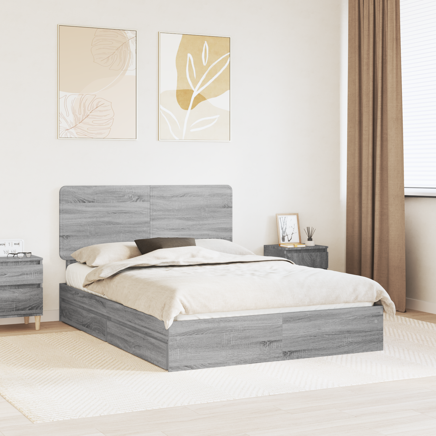 Storage Bed Grey Sonoma 150 x 200 cm Engineered Wood