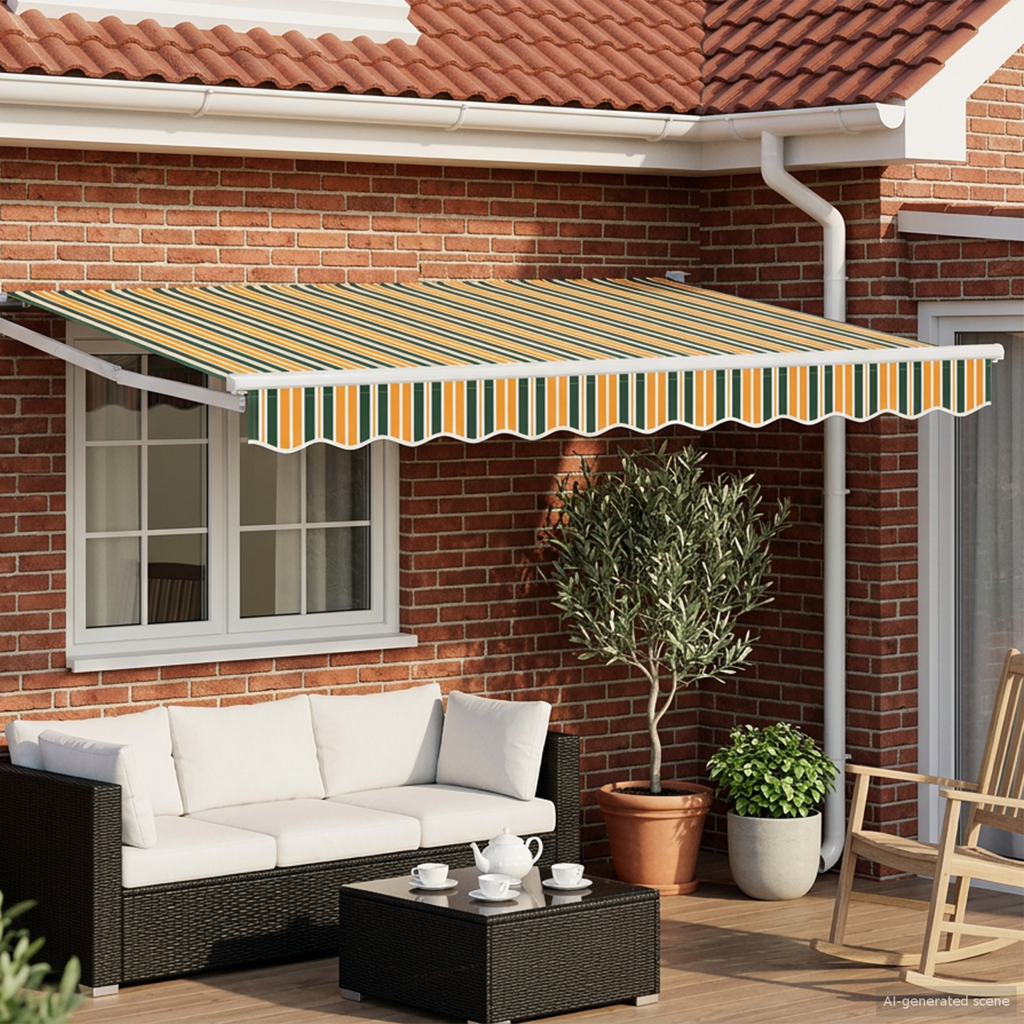 Electric Retractable Awning Green, Yellow and White 3.5 x 2.5 m