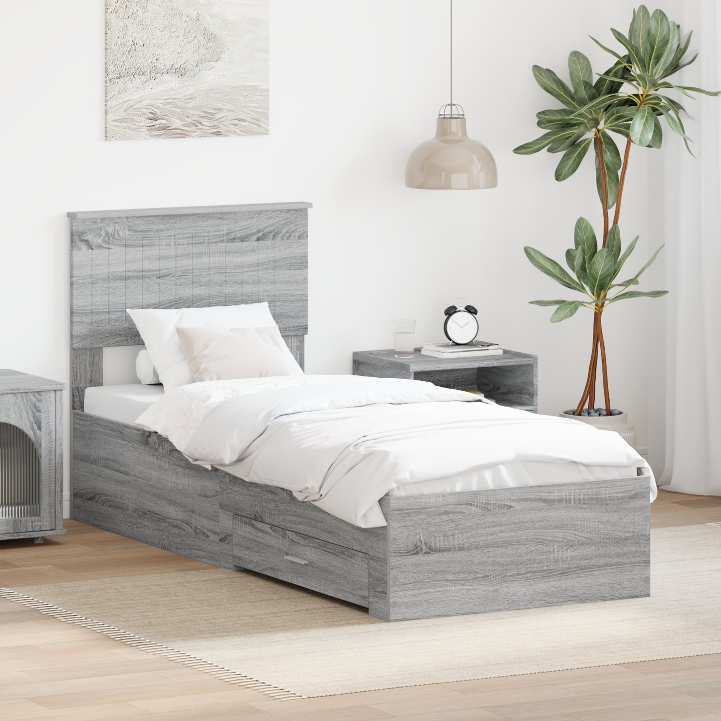 Bed Frame Grey Sonoma and Silver 75 x 190 cm Engineered Wood