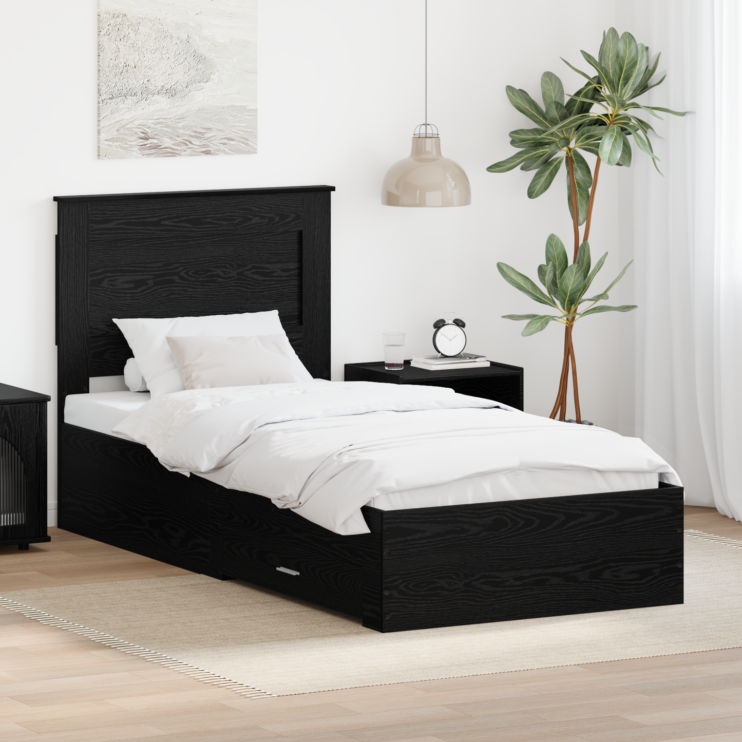 Bed Frame with Drawer with Headboard Manual Engineered Wood