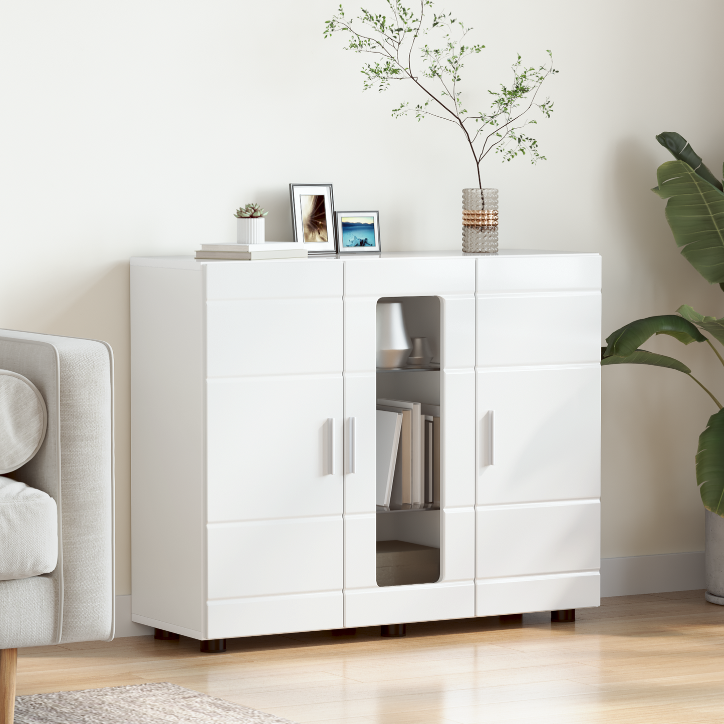 Wooden Cabinet High Gloss White 88.5 x 30.5 x 73 cm