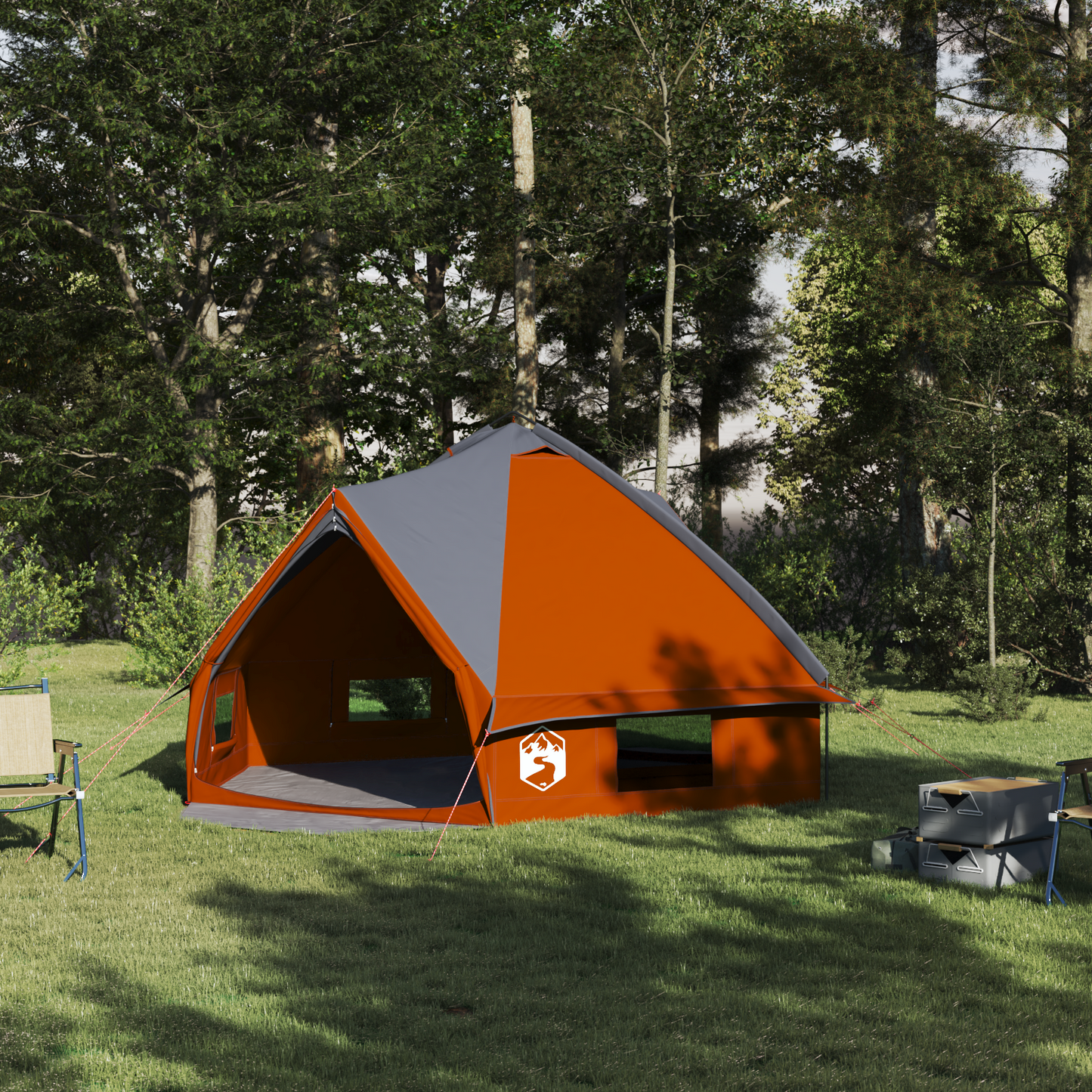 Teepee Tent 6-Person Grey and Orange 431 x 366 x 185 cm