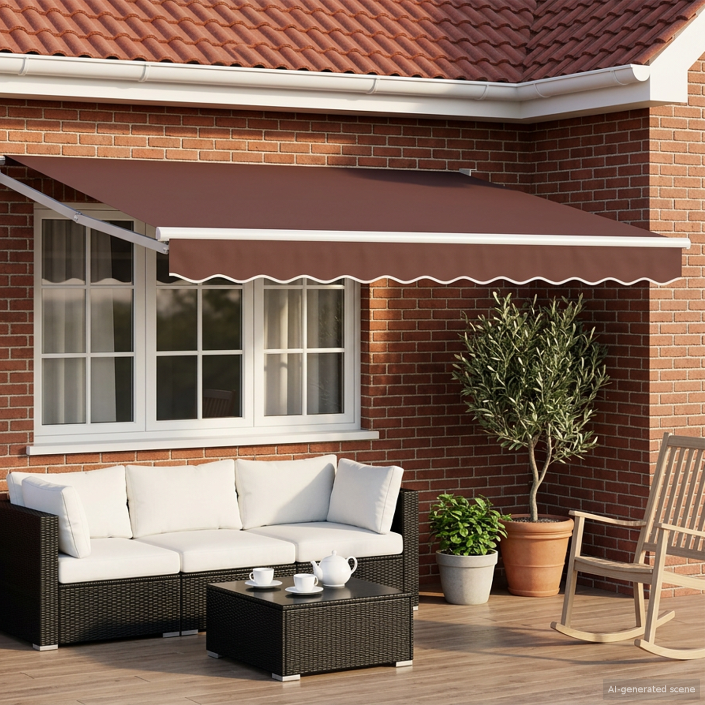Manual Retractable Awning with LEDs Brown and White 2.5 x 2 m