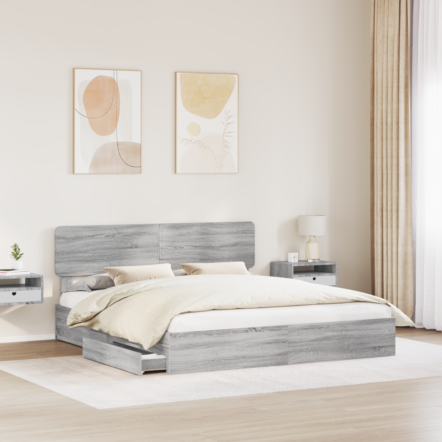 Storage Bed Grey Sonoma 200 x 200 cm Engineered Wood