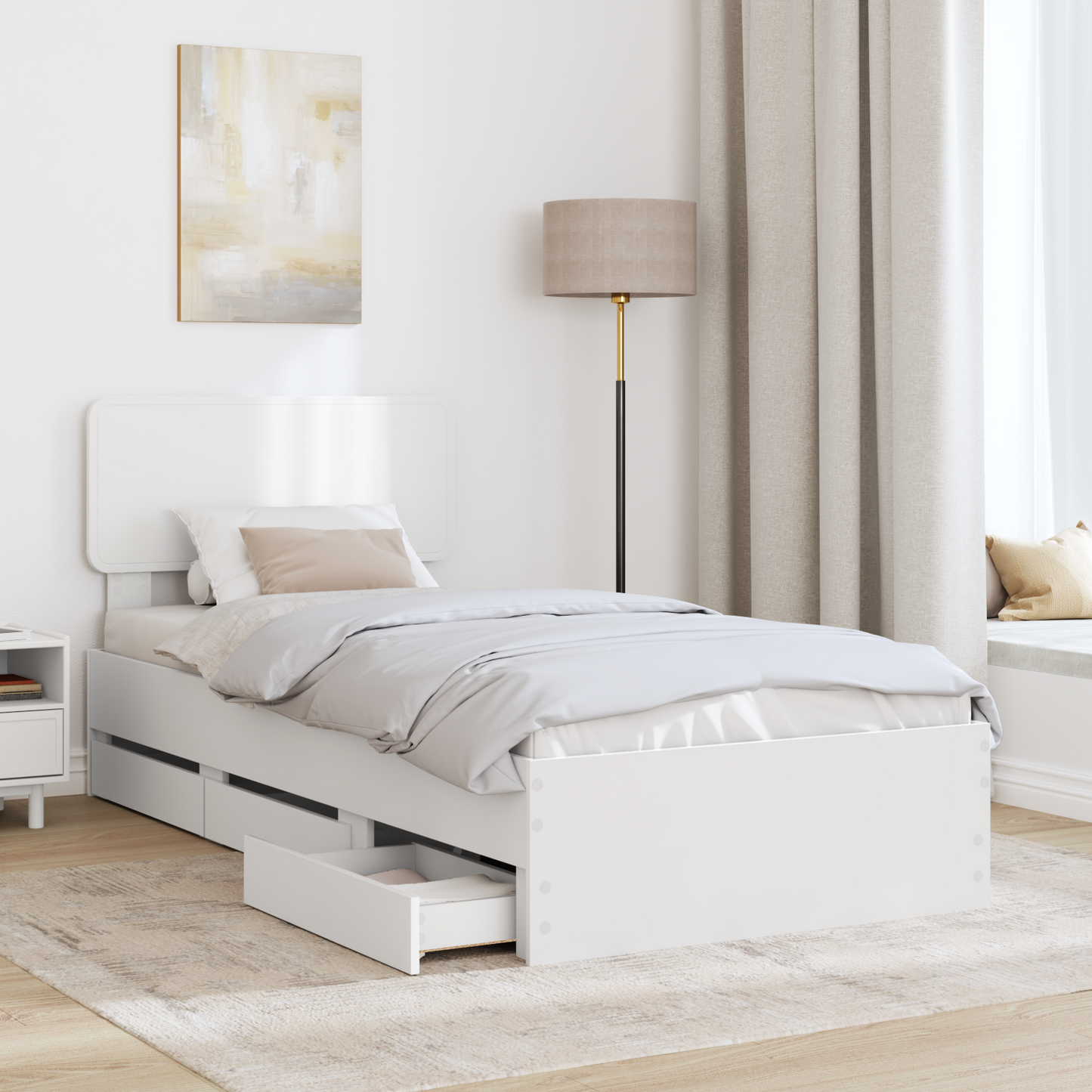 Bed Frame with Drawer White 75 x 190 cm Engineered Wood