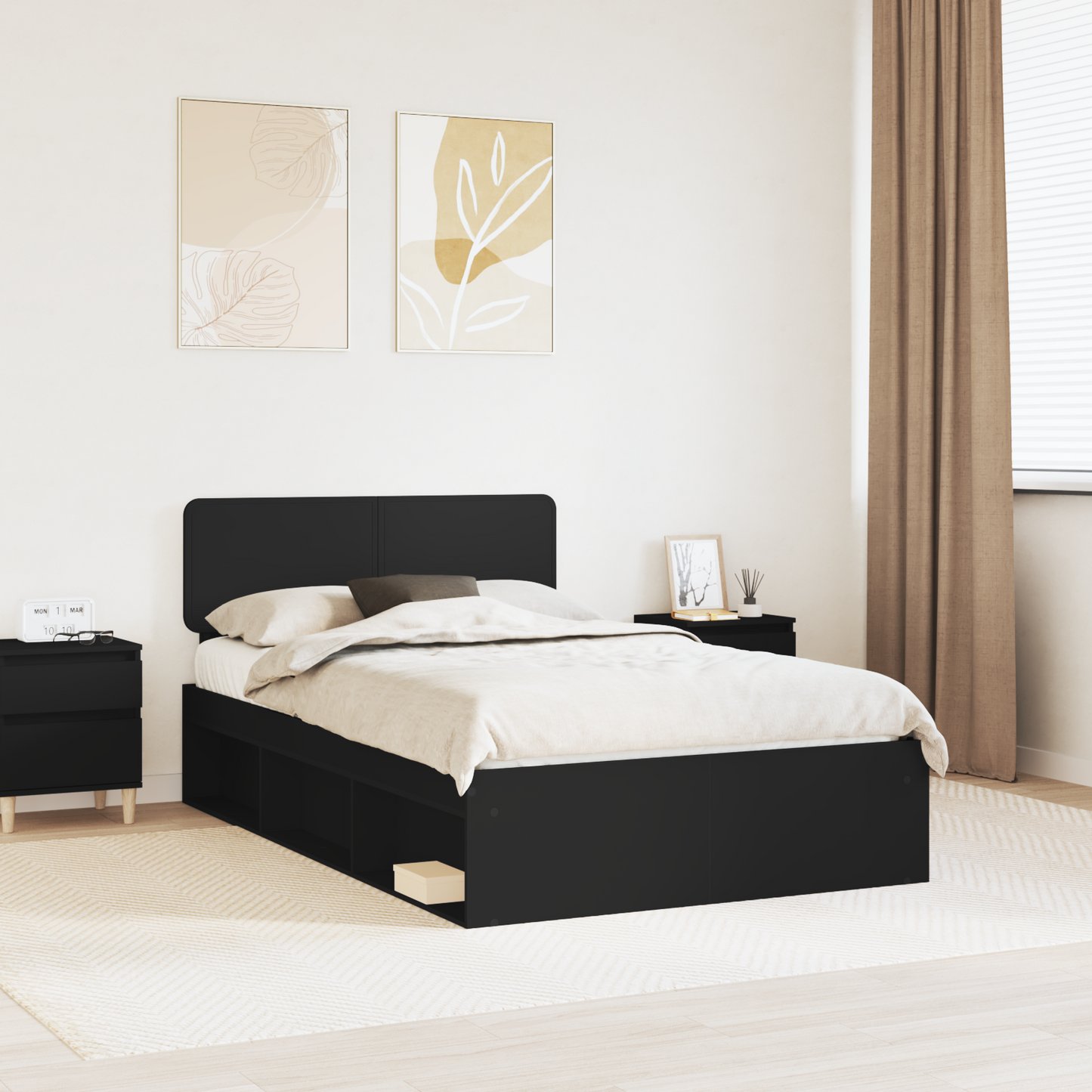 Bed Frame with Headboard Black 135 x 190 cm Solid Pine Wood
