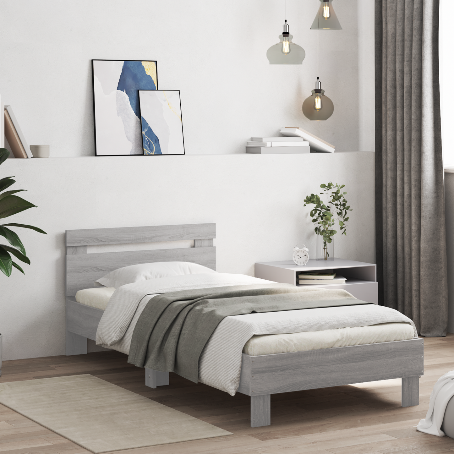 Bed Frame with Headboard Grey Sonoma 80 x 200 cm