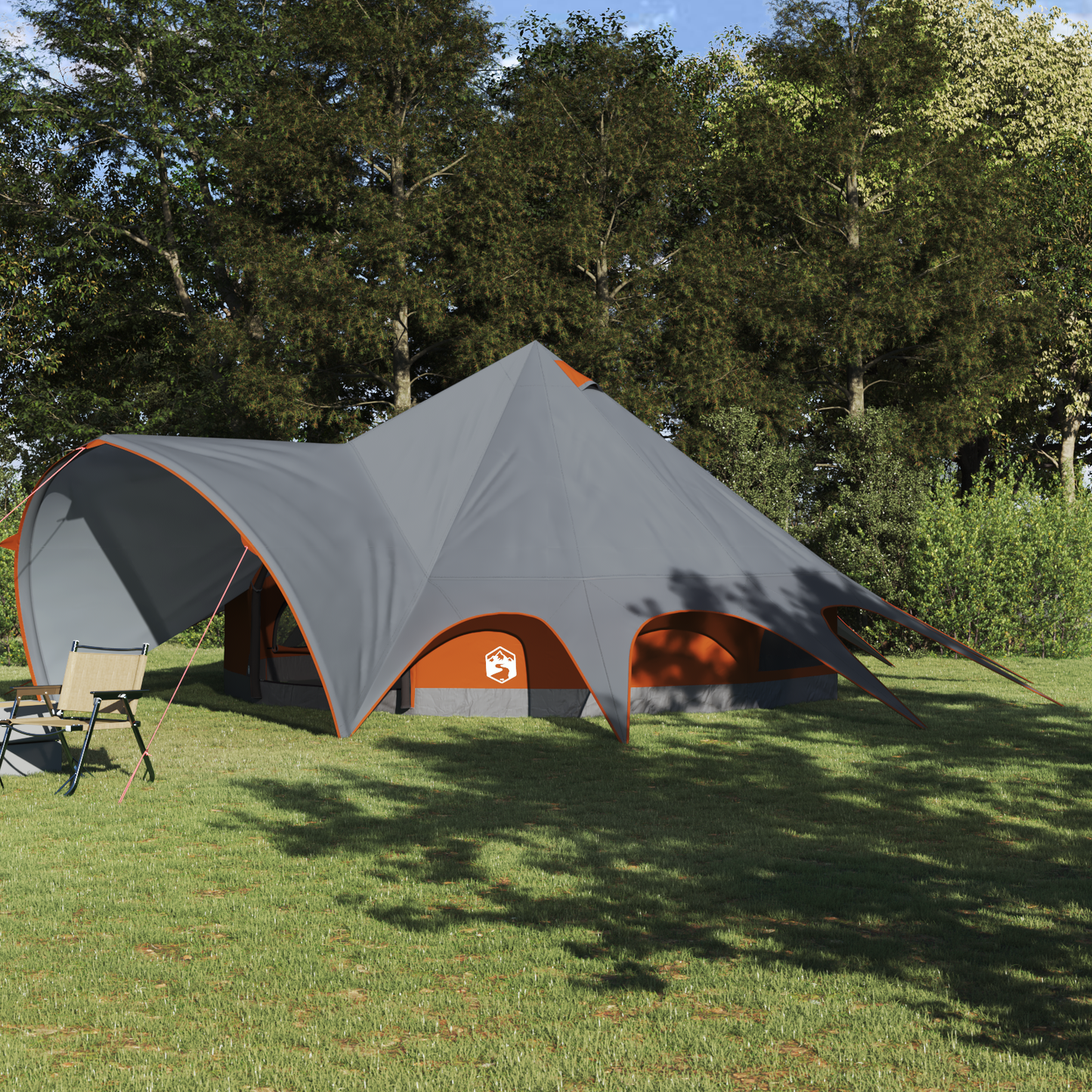 Teepee Tent 9-Person Grey and Orange 502 x 502 x 297 cm