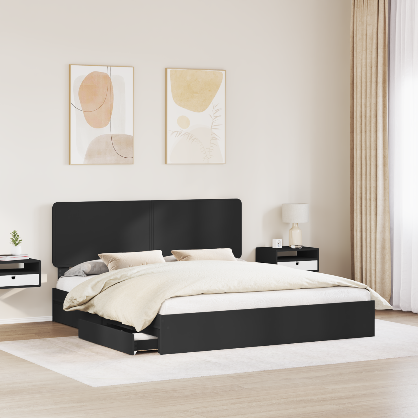 Storage Bed with Headboard Black 200 x 200 cm Engineered Wood