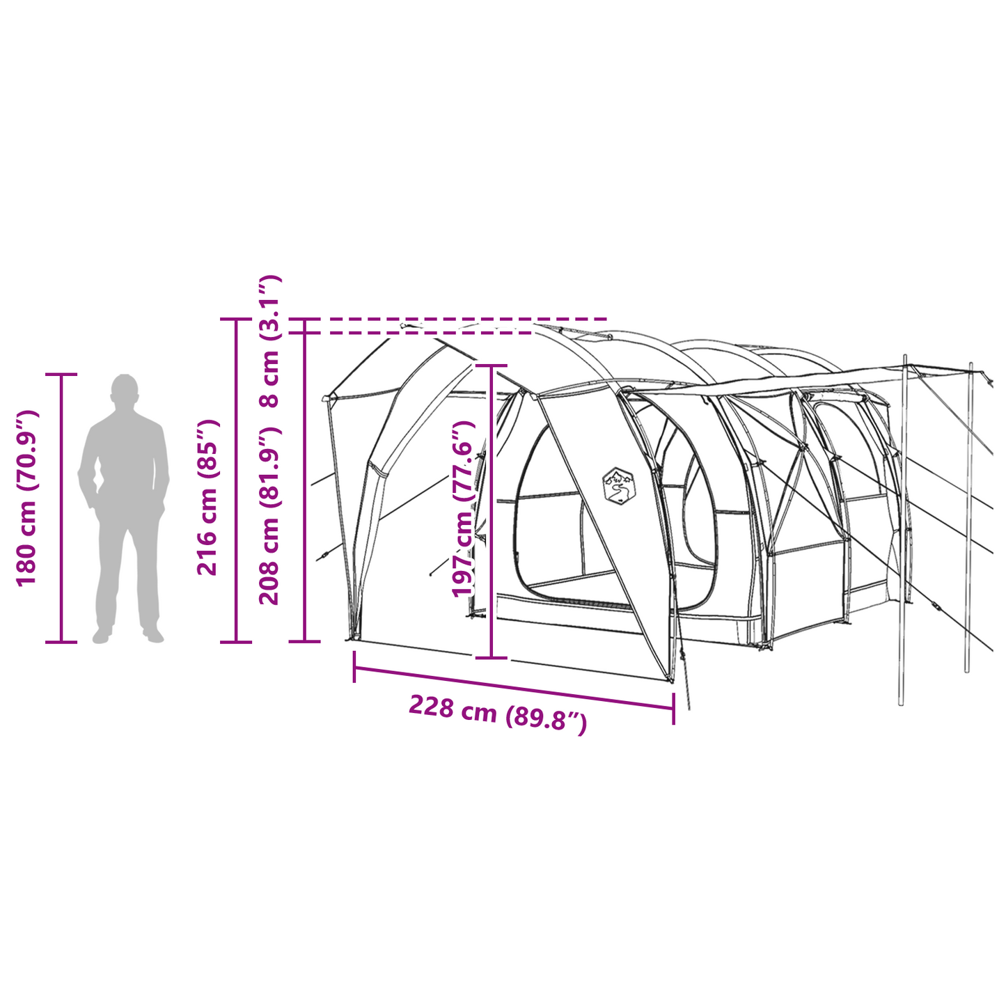 Tunnel Tent Grey and Orange 562 x 265 x 216 cm