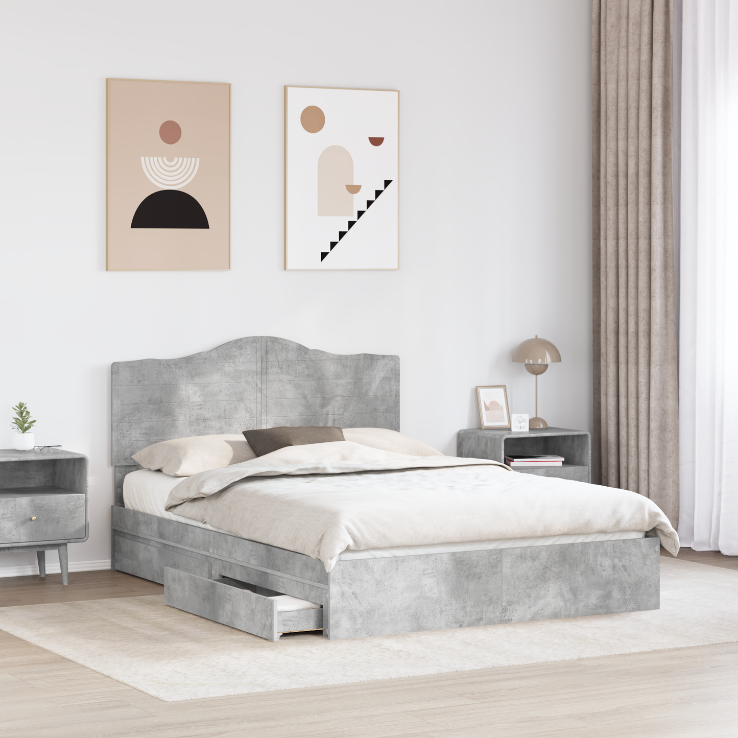 Storage Bed Concrete Grey 150 x 200 cm Engineered Wood
