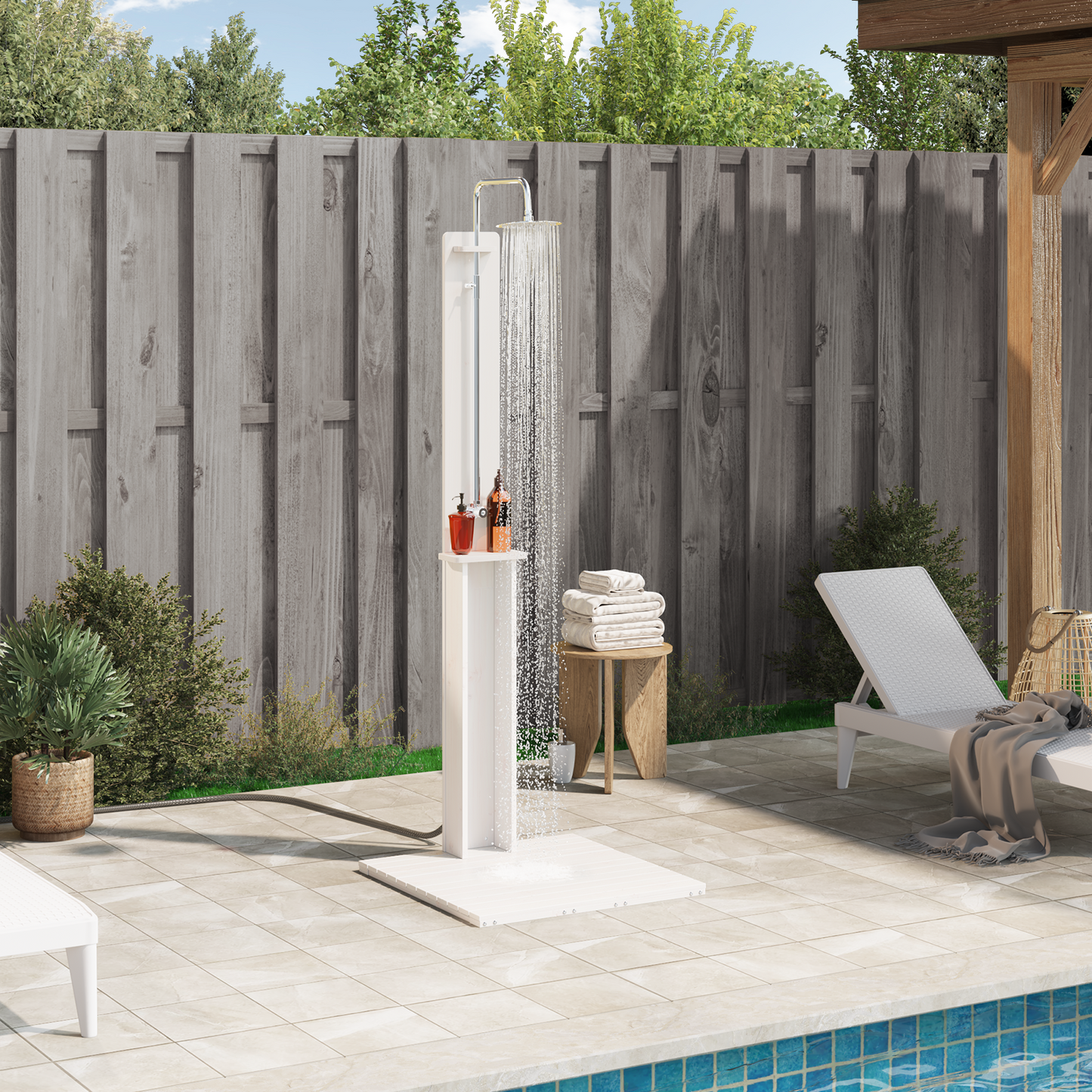 Outdoor Shower 206 cm Solid Pine Wood and Stainless Steel White