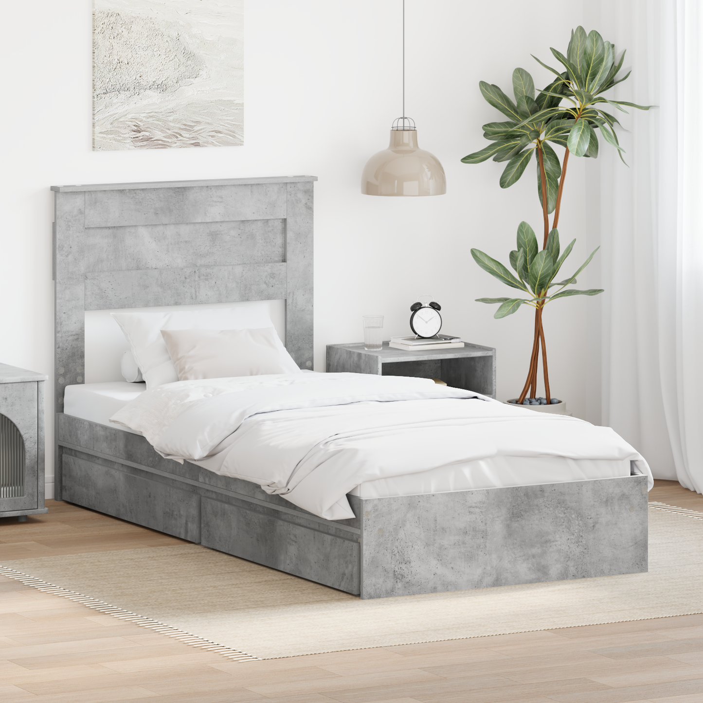 Storage Bed Concrete Grey 75 x 190 cm Engineered Wood