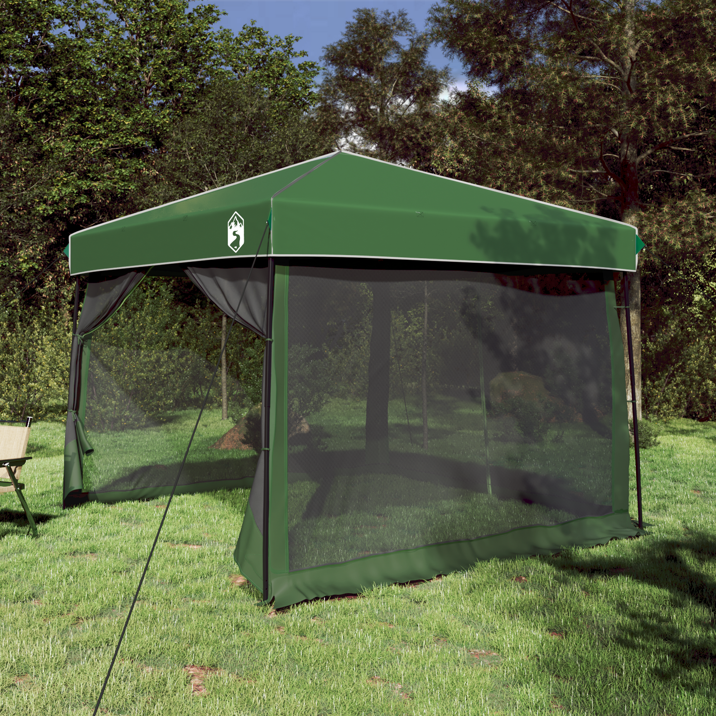 Camping Tent Set Folding 2 pcs Green Taffeta and Fabric