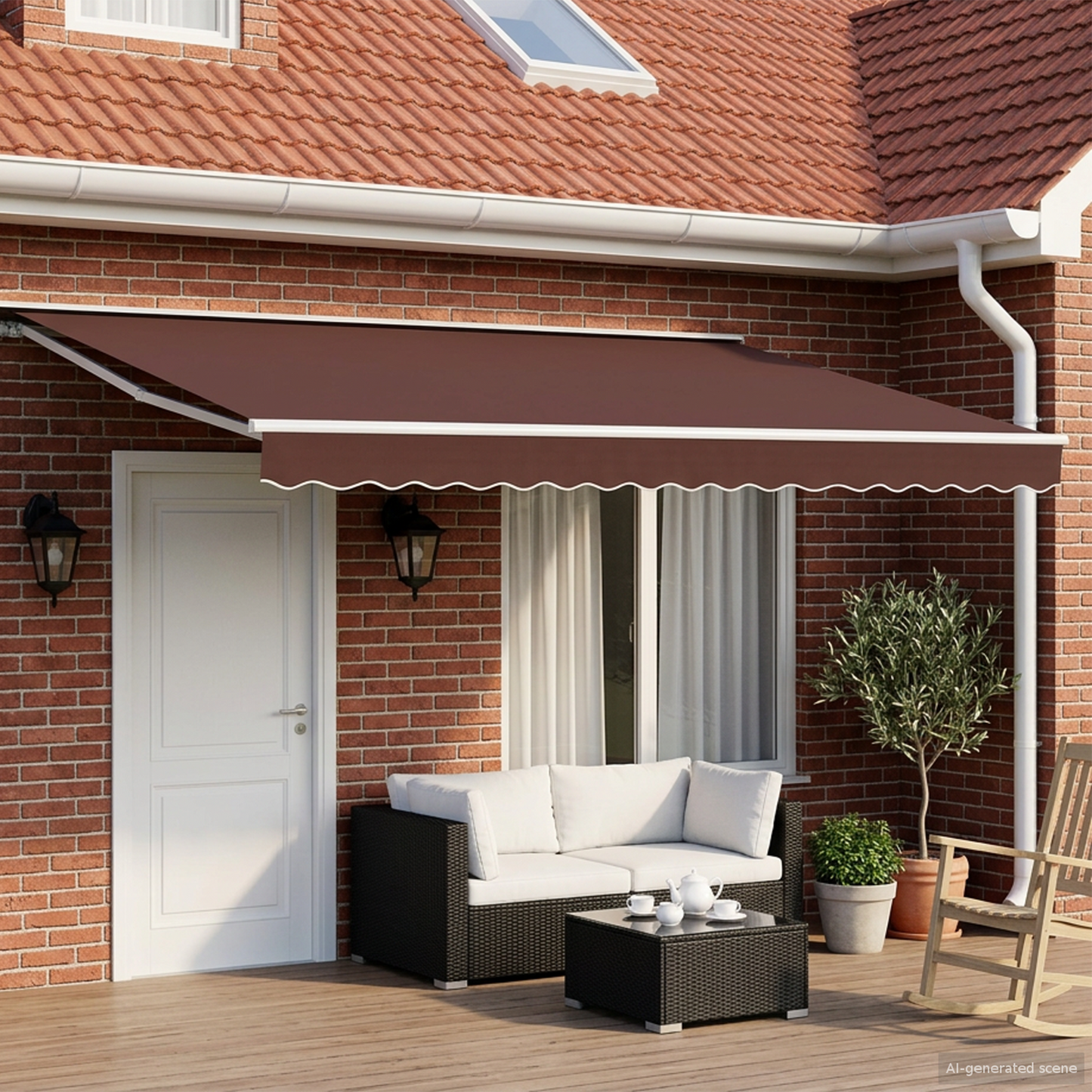 Manual Awning Frame with LEDs Brown and White 5 x 3.5 m