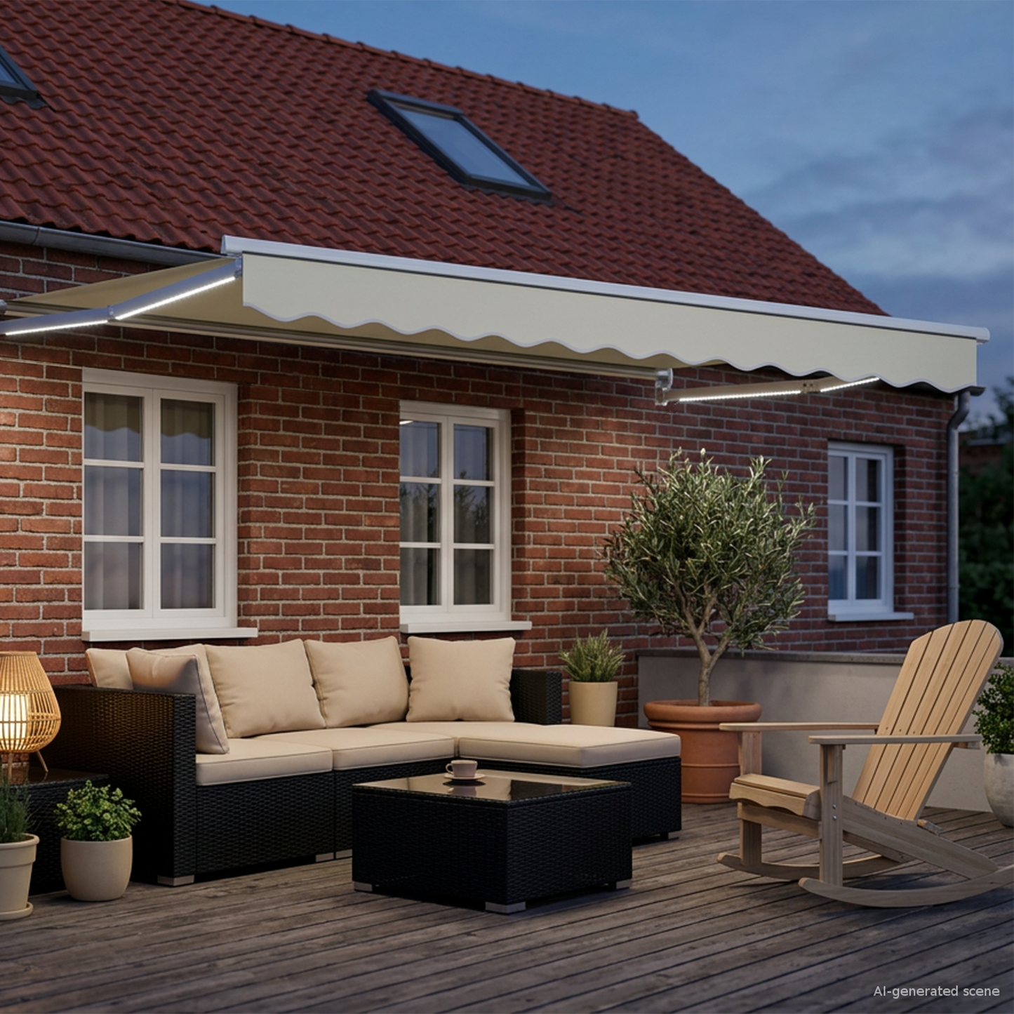 Manual Retractable Awning with LEDs Cream and White 3.5 x 2.5 m