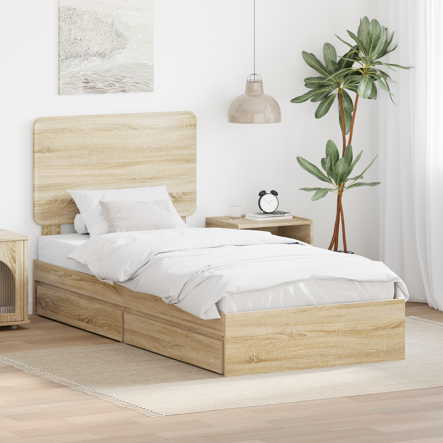 Storage Bed with Drawer Sonoma Oak 100 x 200 cm Engineered Wood