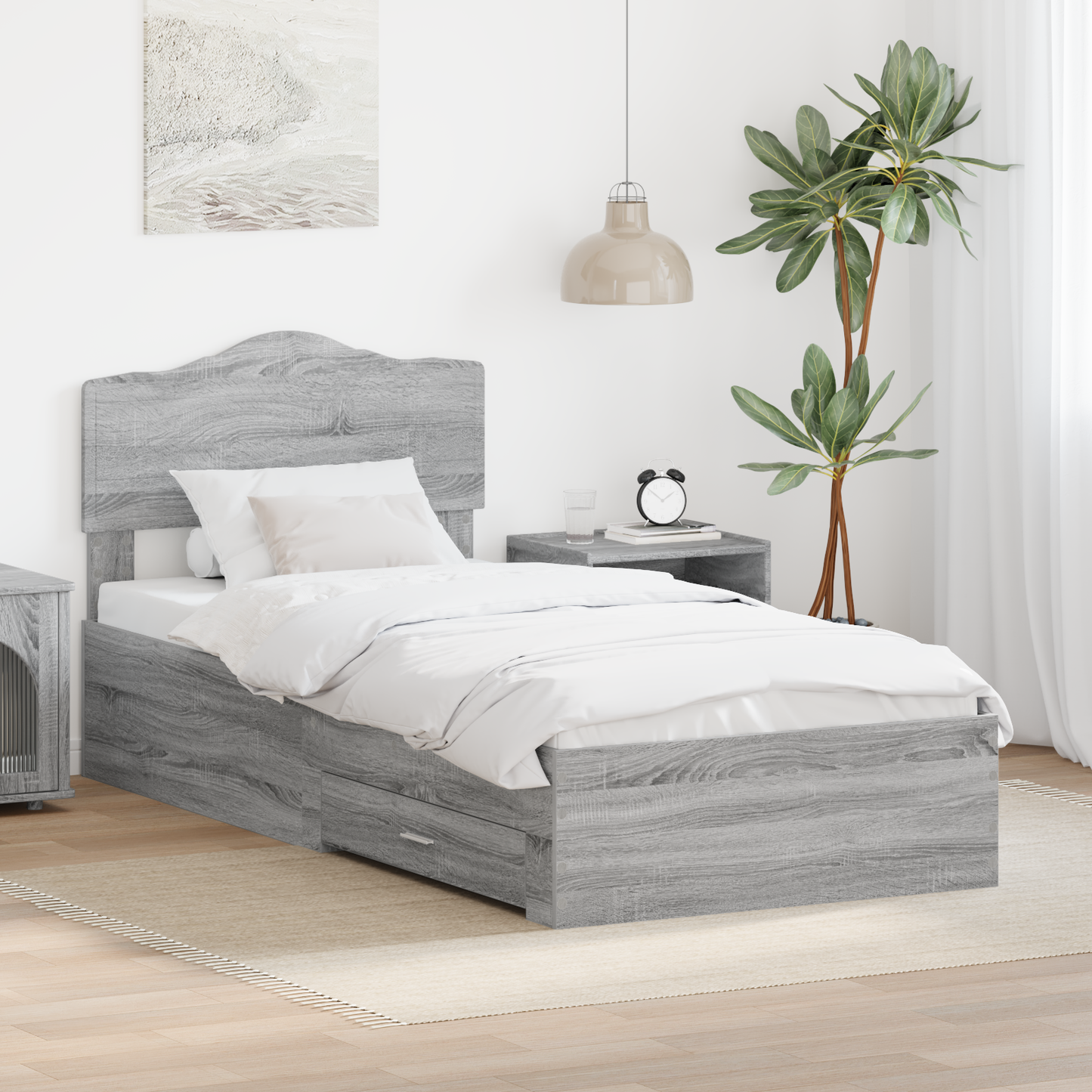 Bed Frame with Drawer Grey Sonoma 90 x 190 cm Engineered Wood