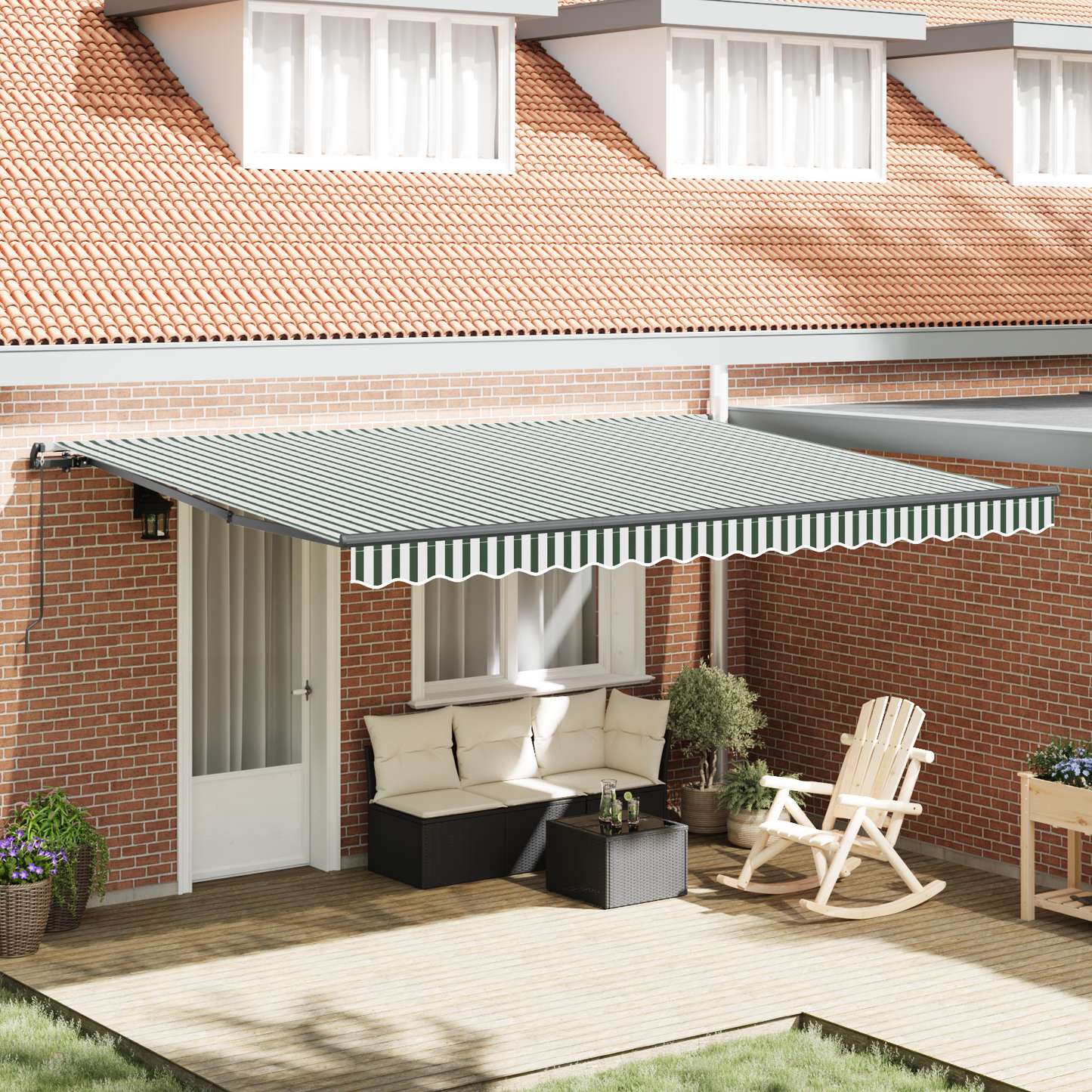 Retractable Awning Green and White 450 x 350 cm
