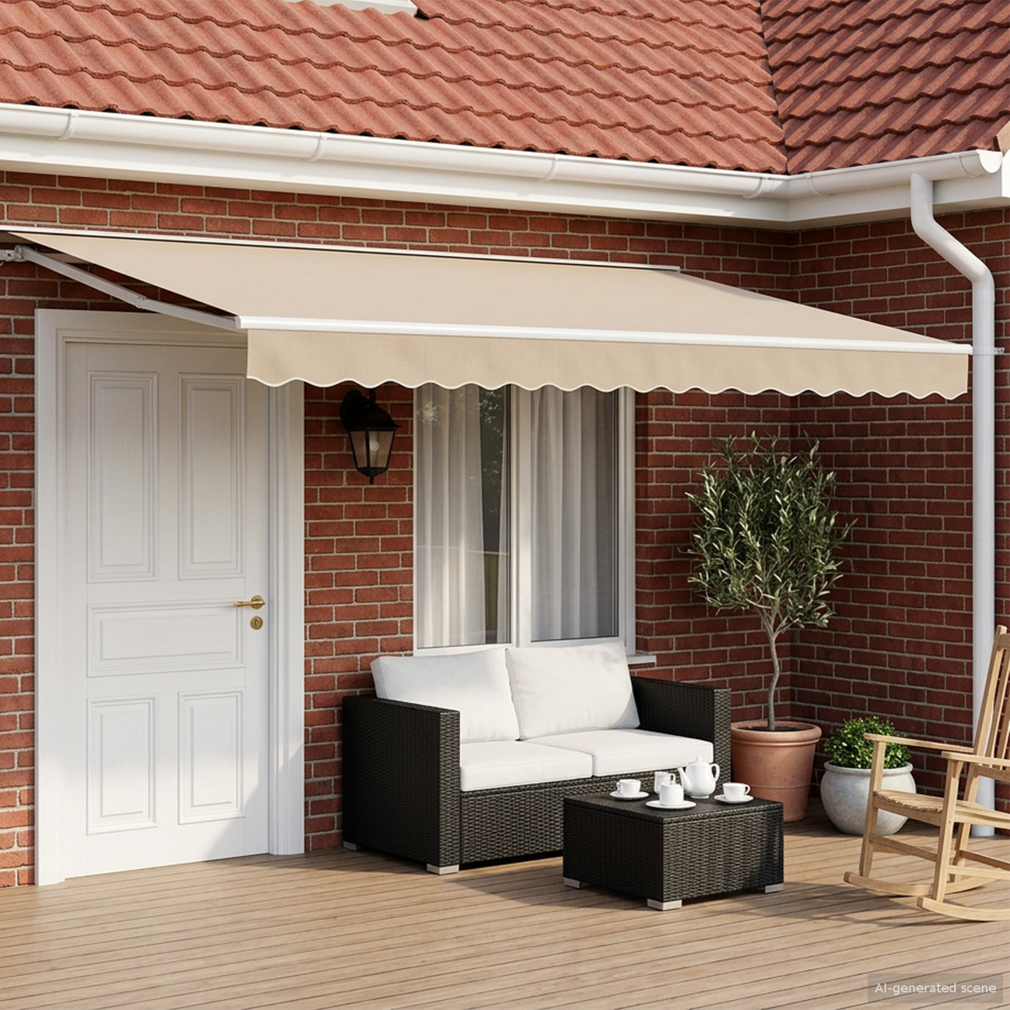 Manual Awning Frame with LEDs Beige and White 4 x 3 m