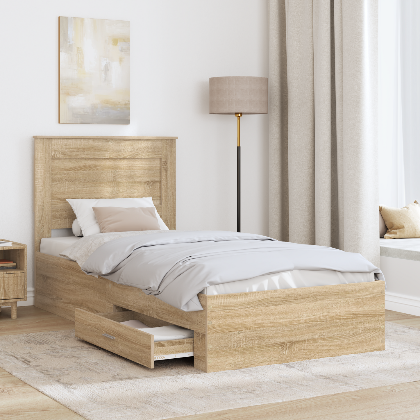 Bed Frame with Drawer Sonoma Oak 100 x 200 cm Engineered Wood