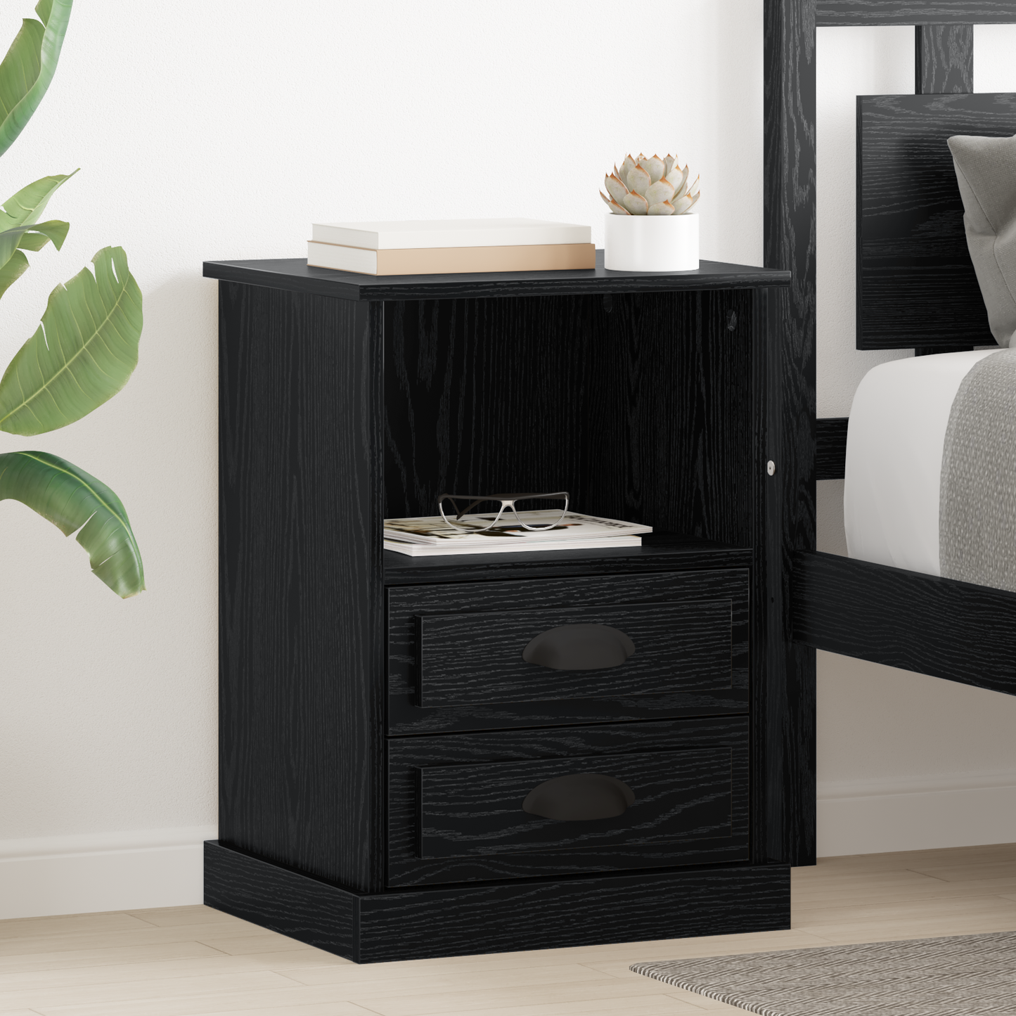 Bedside Cabinet Black Oak 36 x 43 x 60 cm Engineered Wood
