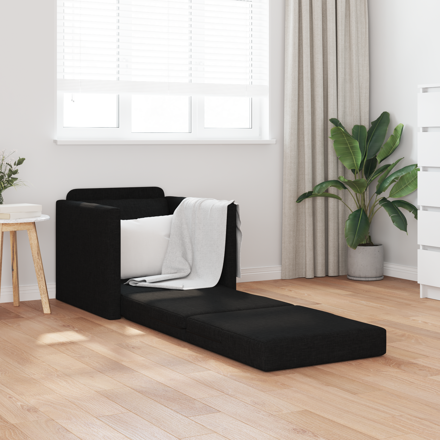 Folding Sofa Bed Black 74 x 77 x 81 cm Fabric