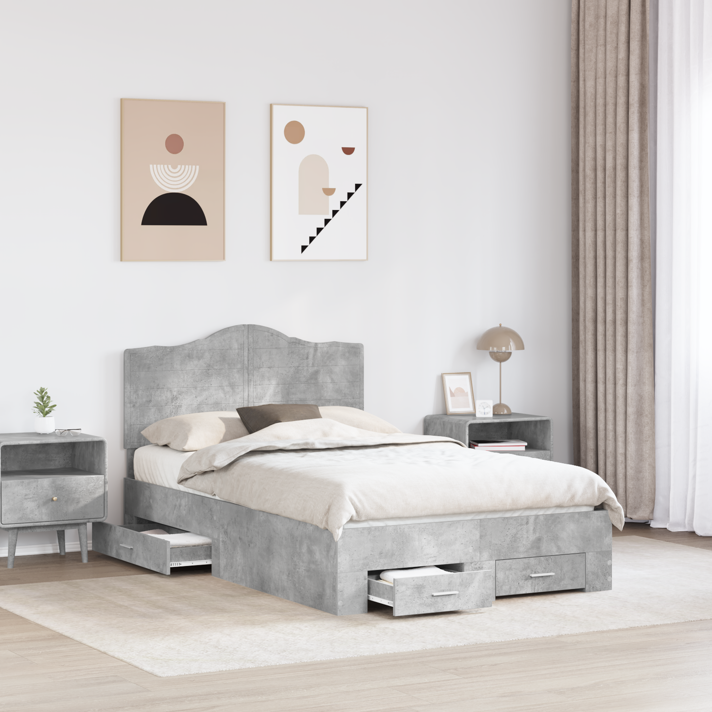 Bed Frame Concrete Grey 135 x 190 cm Engineered Wood