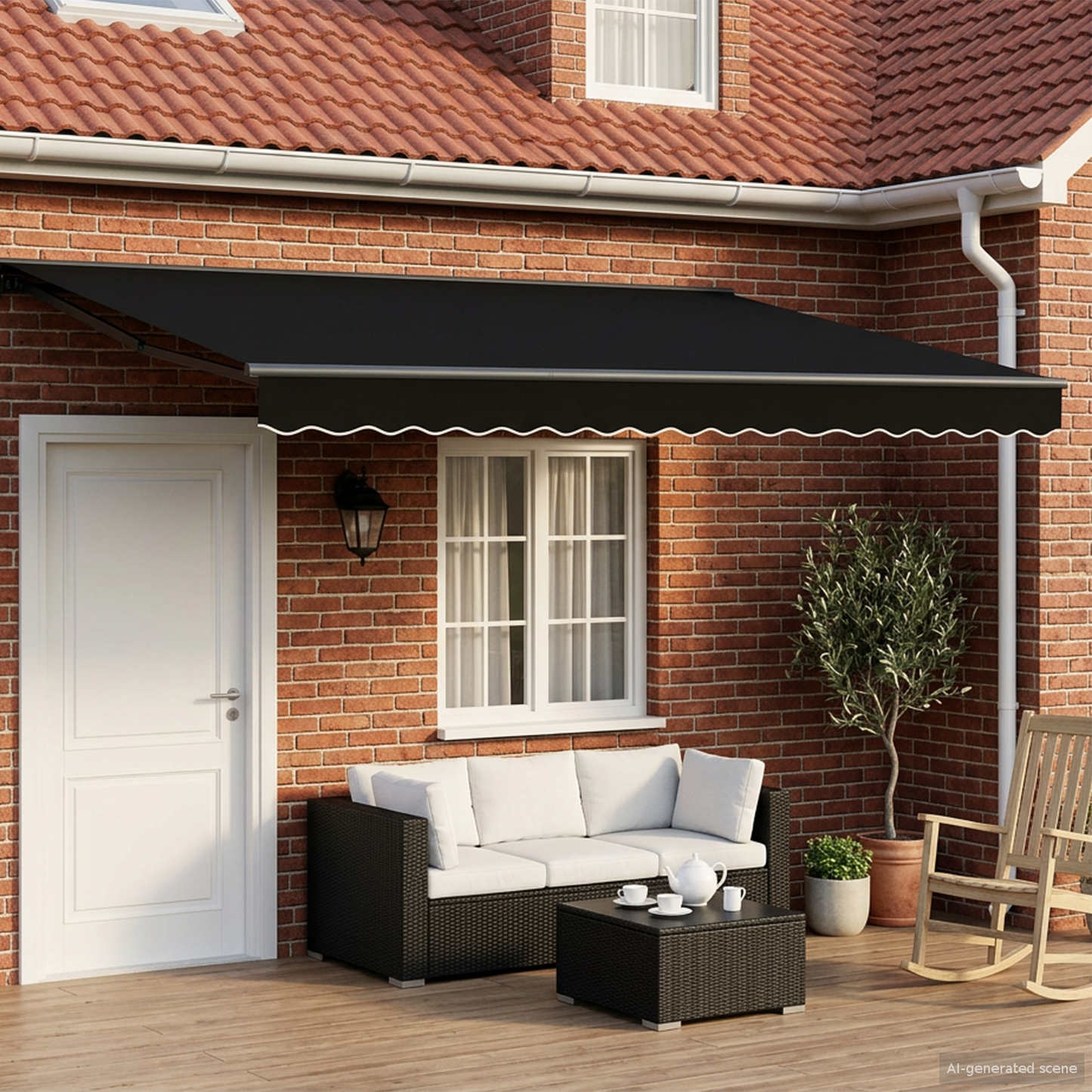 Manual Awning Frame with LEDs Black and Anthracite 4 x 3 m