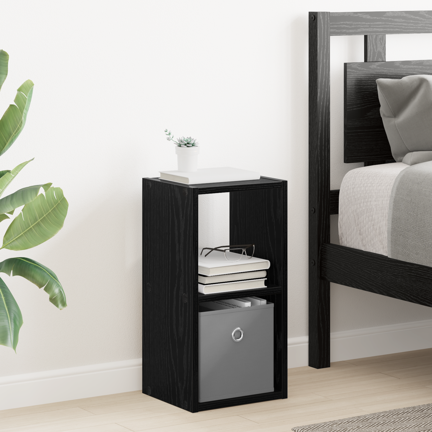Bedside Table Black Oak 25.5 x 22 x 49.5 cm Engineered Wood